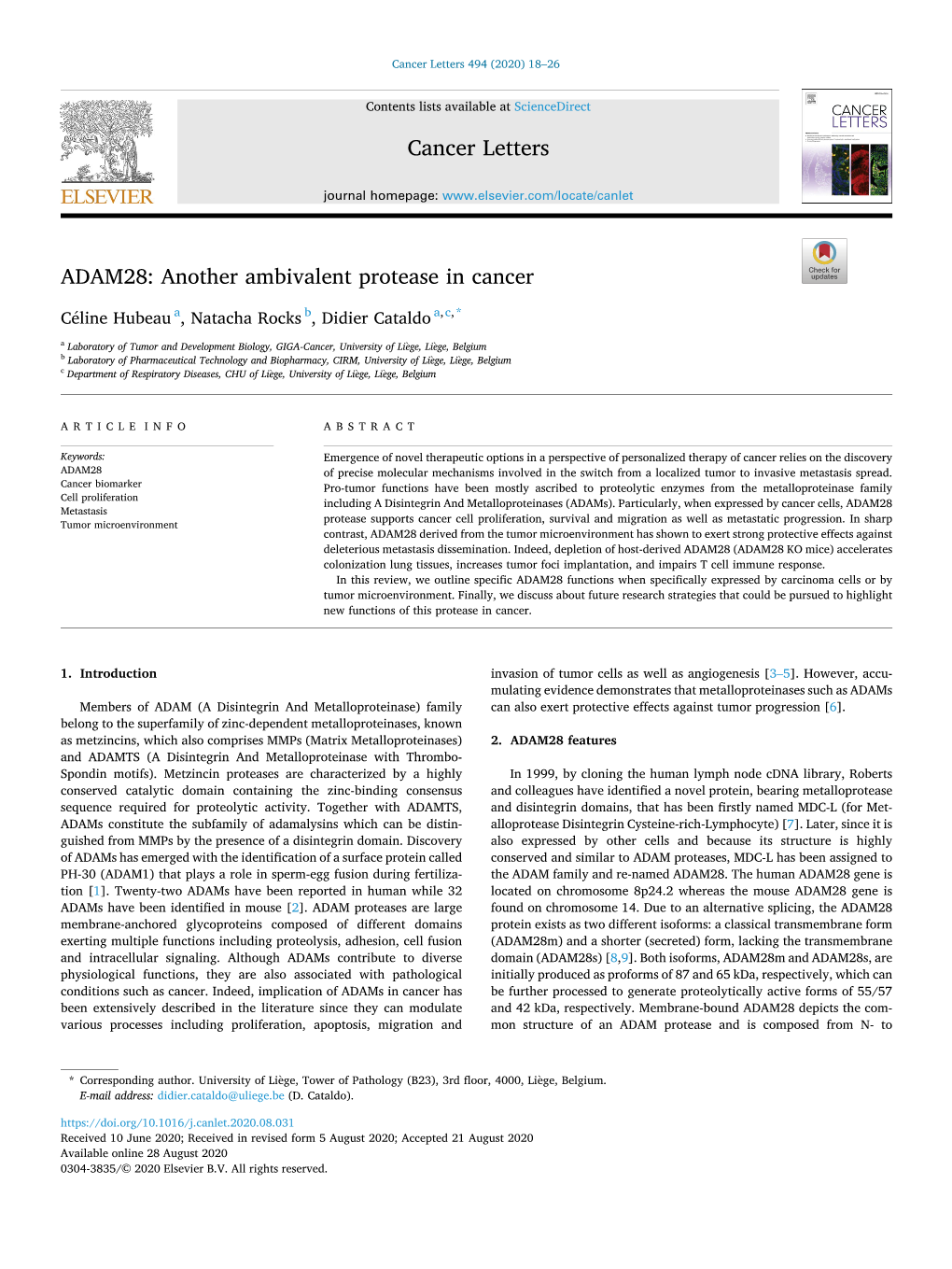 ADAM28: Another Ambivalent Protease in Cancer