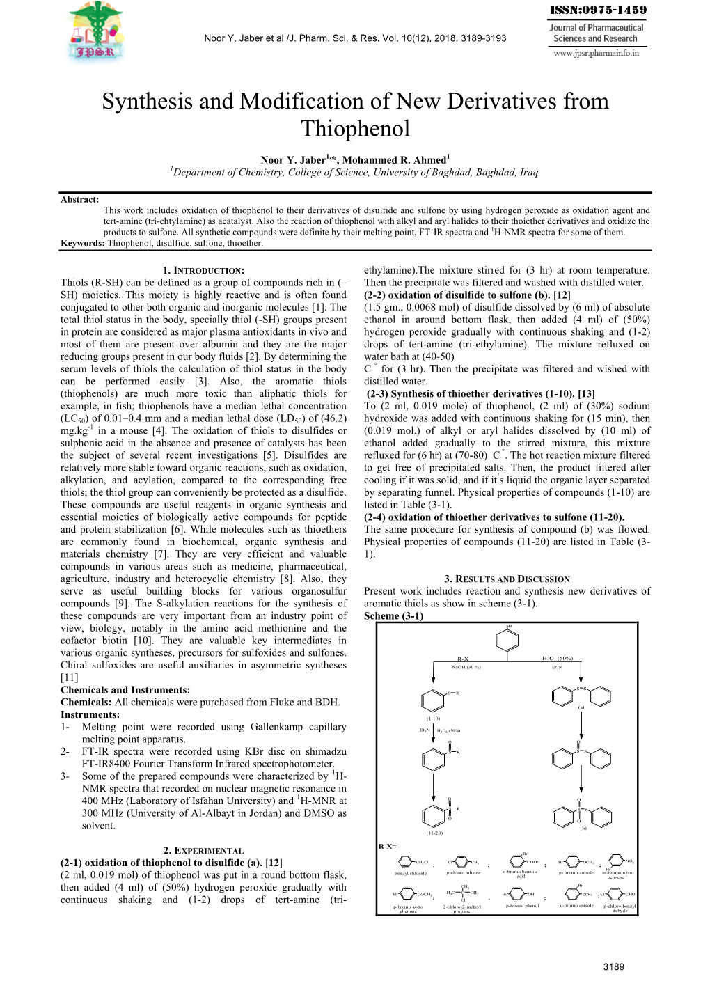 Synthesis and Modification of New Derivatives from Thiophenol