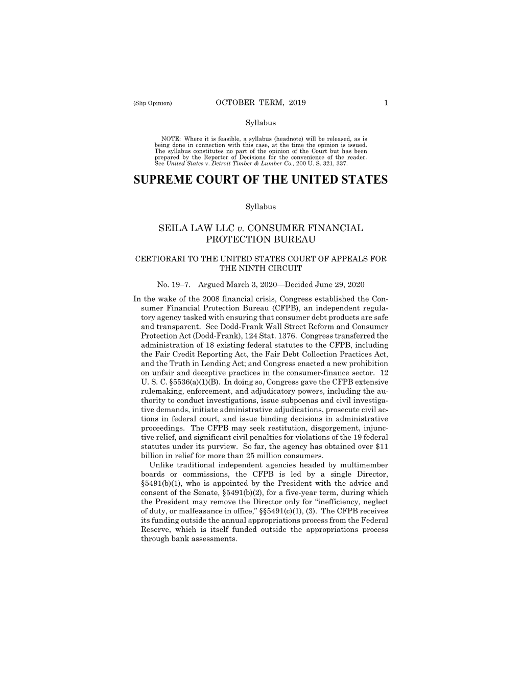 SEILA LAW LLC V. CONSUMER FINANCIAL PROTECTION BUREAU