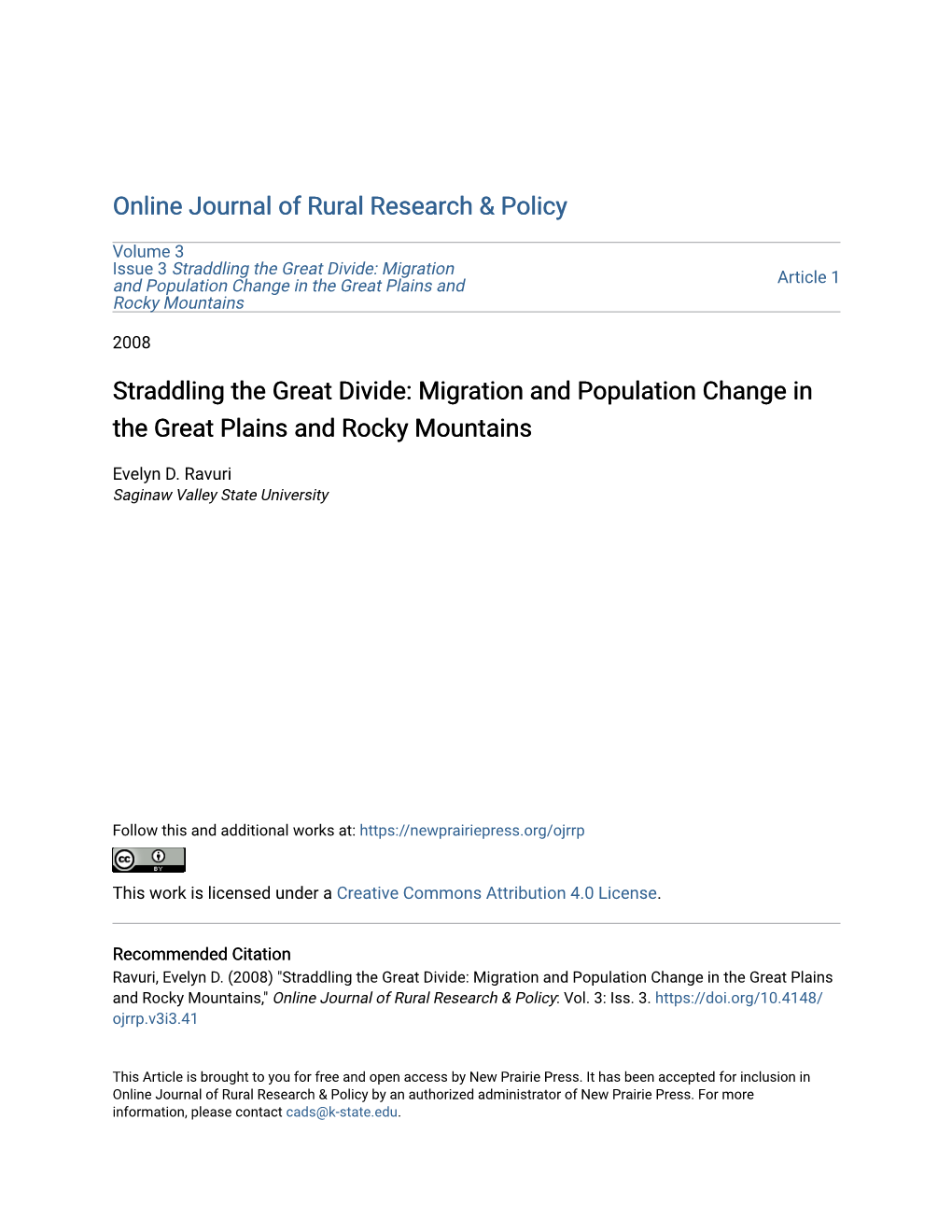 Migration and Population Change in the Great Plains and Rocky Mountains