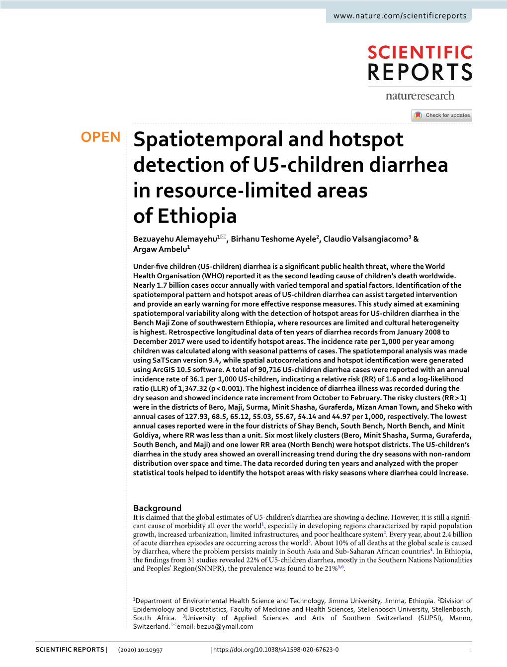 Spatiotemporal and Hotspot Detection of U5-Children Diarrhea In