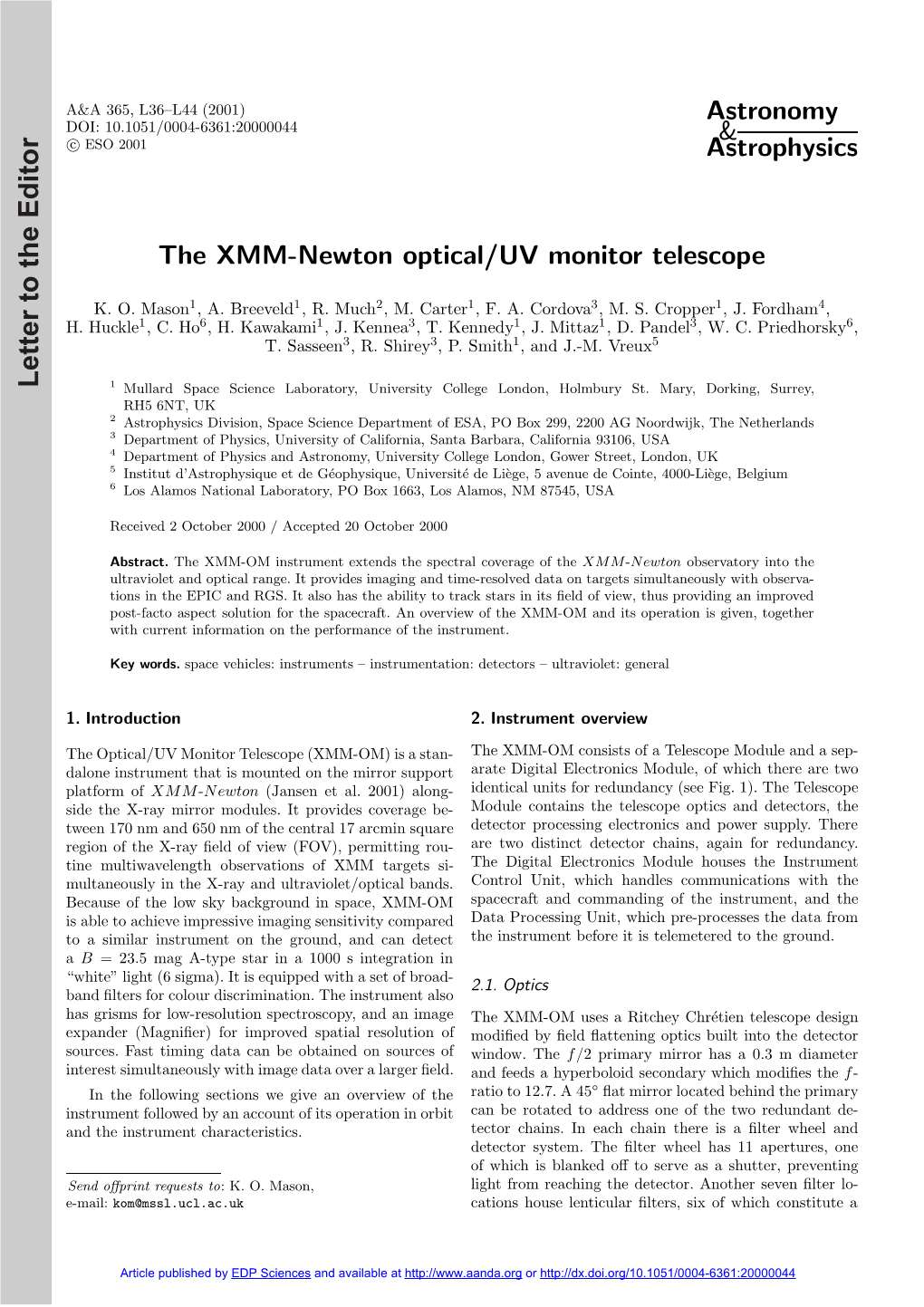 The XMM-Newton Optical/UV Monitor Telescope