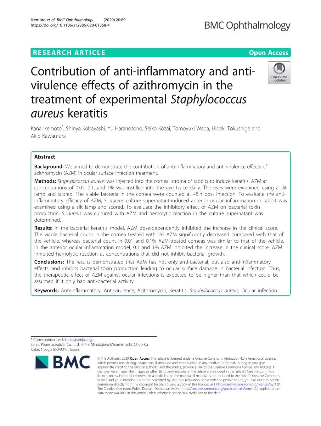 Contribution of Anti-Inflammatory and Anti-Virulence Effects of Azithromycin (AZM) in Ocular Surface Infection Treatment