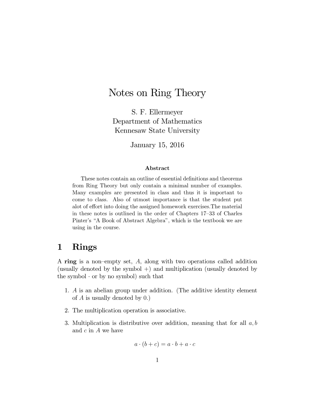 Notes on Ring Theory