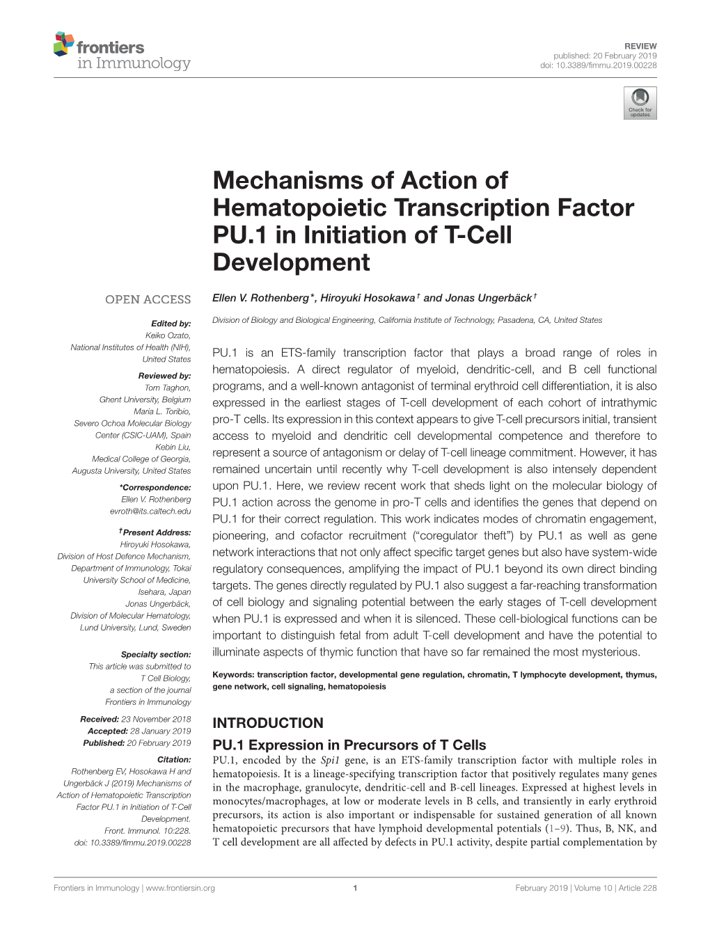 Mechanisms of Action of Hematopoietic Transcription Factor PU.1 in Initiation of T-Cell Development