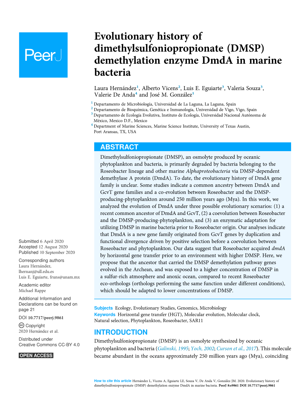 DMSP) Demethylation Enzyme Dmda in Marine Bacteria