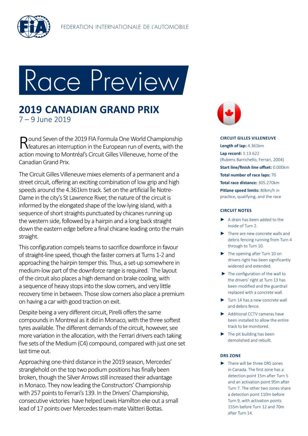 2019 CANADIAN GRAND PRIX 7 – 9 June 2019