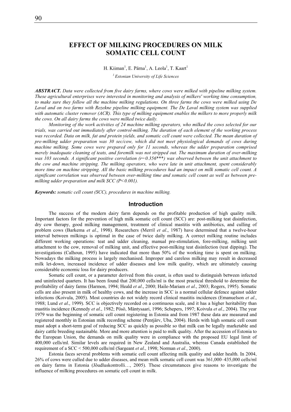 90 Effect of Milking Procedures on Milk Somatic