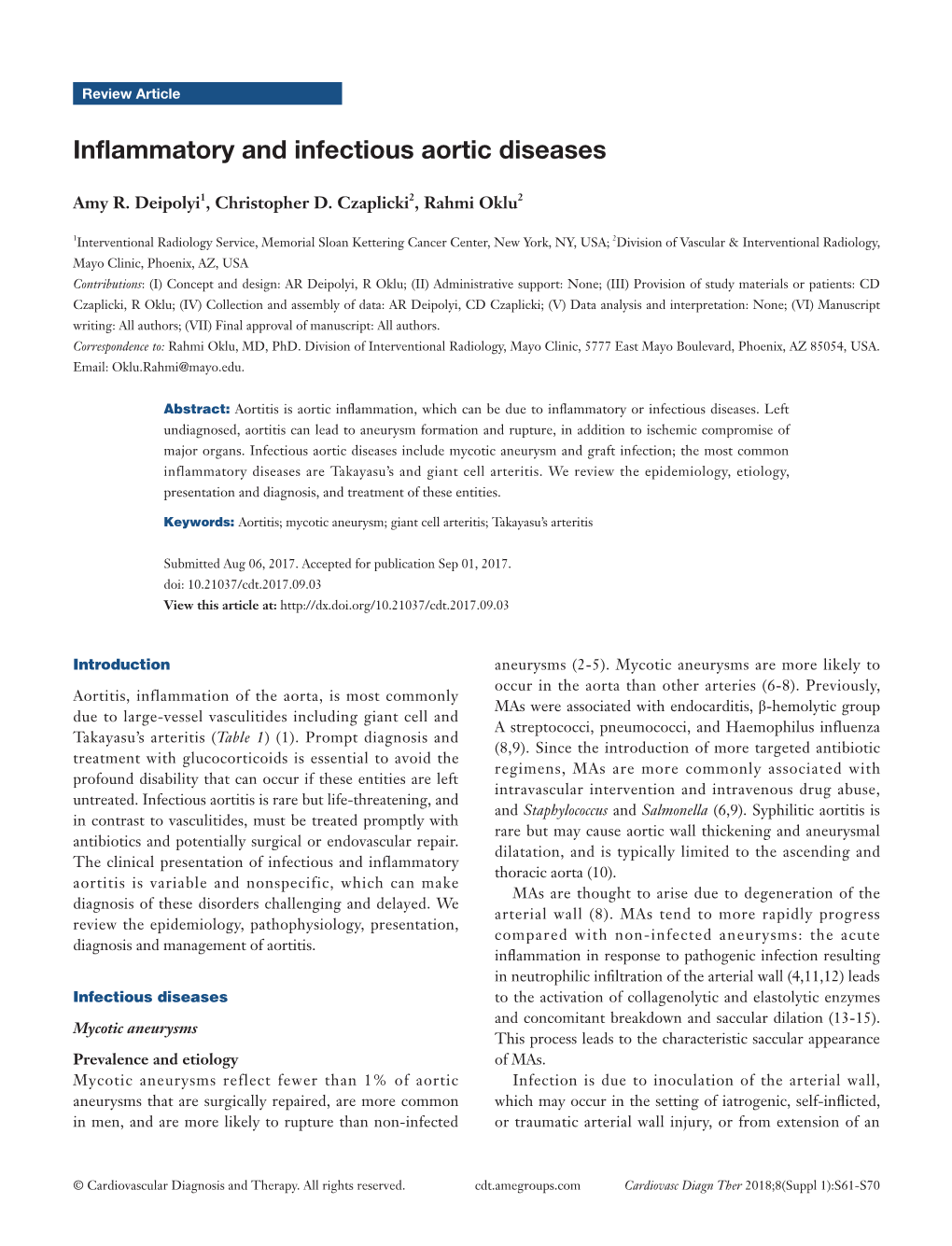 Inflammatory and Infectious Aortic Diseases