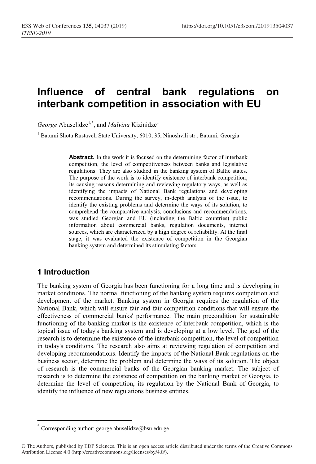 Influence of Central Bank Regulations on Interbank Competition in Association with EU