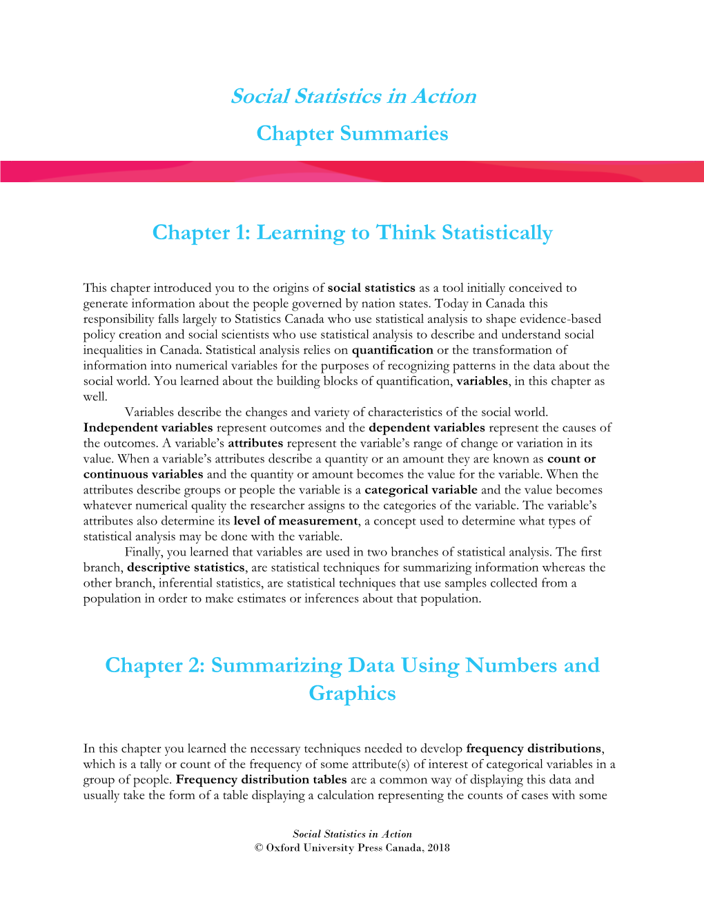 Social Statistics in Action Chapter Summaries