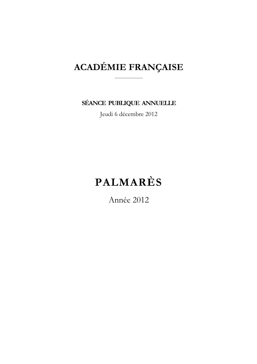 PALMARÈS Année 2012