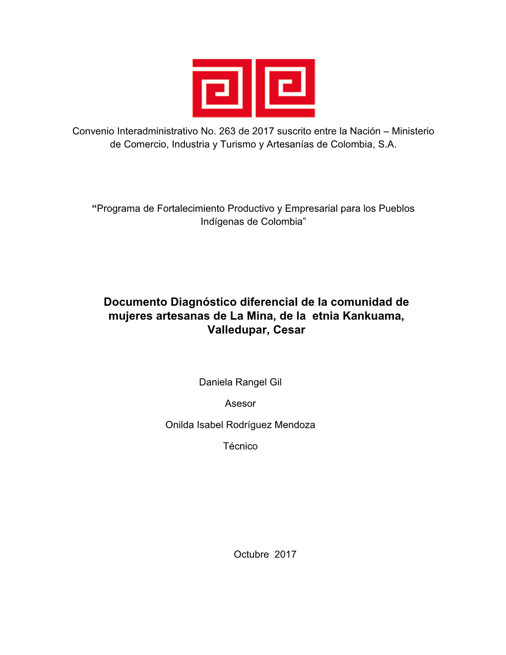 Documento Diagnóstico Diferencial De La Comunidad De Mujeres Artesanas De La Mina, De La Etnia Kankuama, Valledupar, Cesar