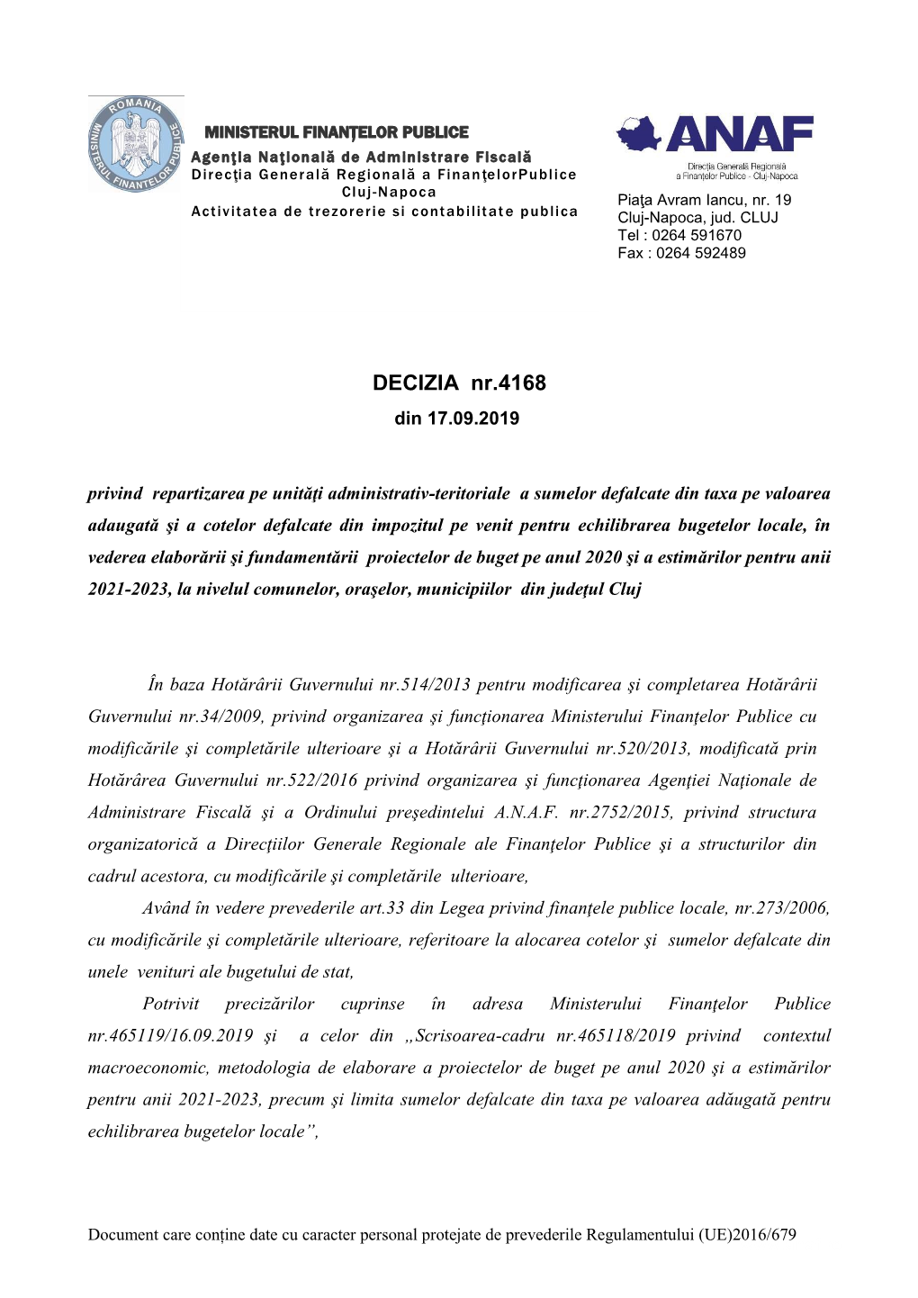 DECIZIA Nr.4168 Din 17.09.2019