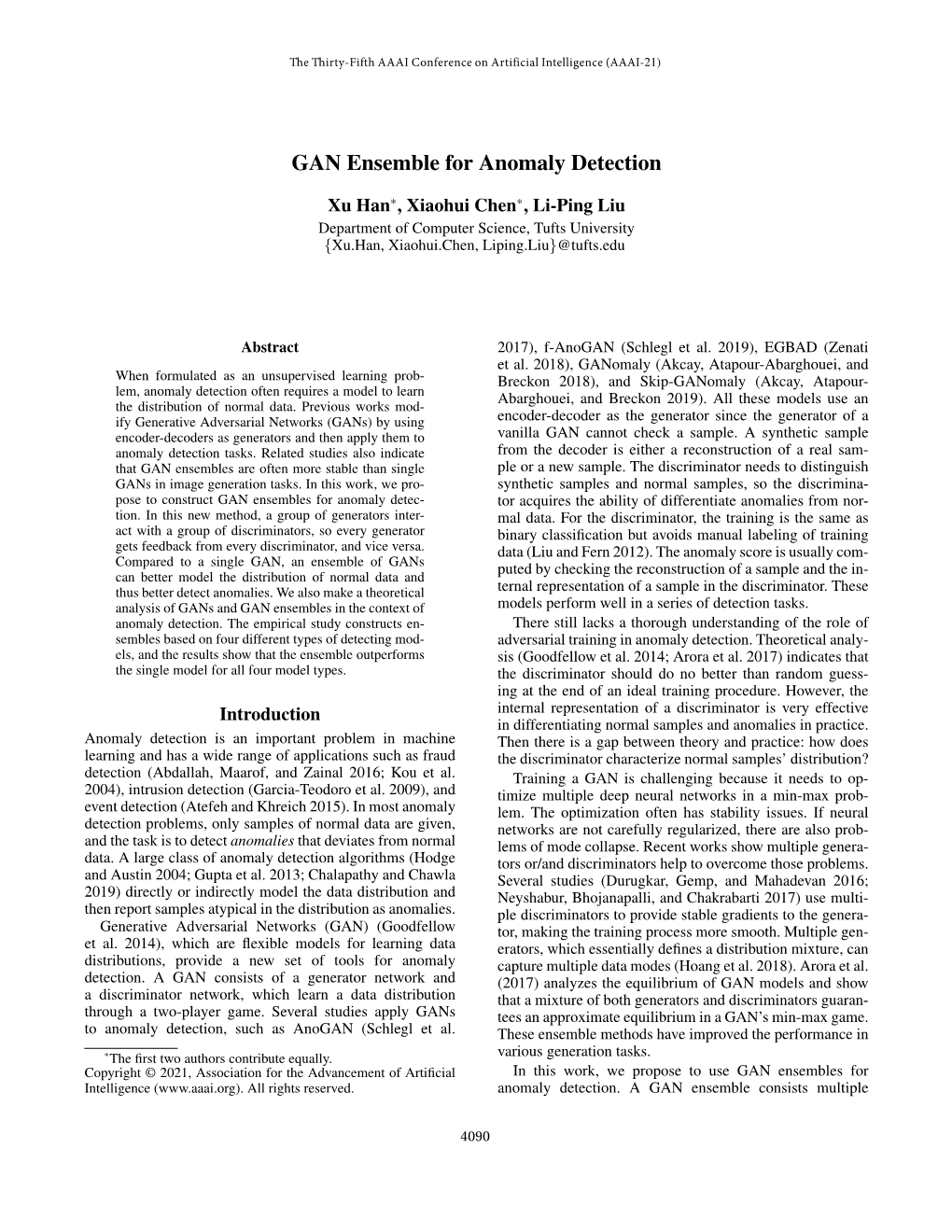 GAN Ensemble for Anomaly Detection