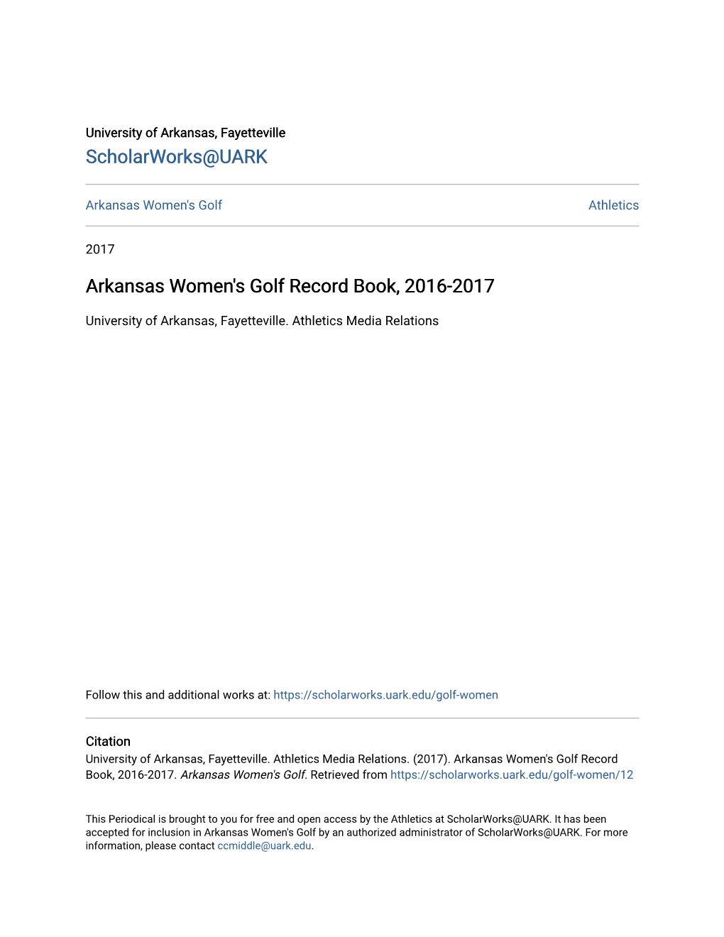 Arkansas Women's Golf Record Book, 2016-2017