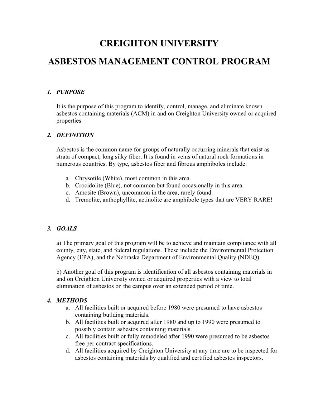 Asbestos Management Control Program