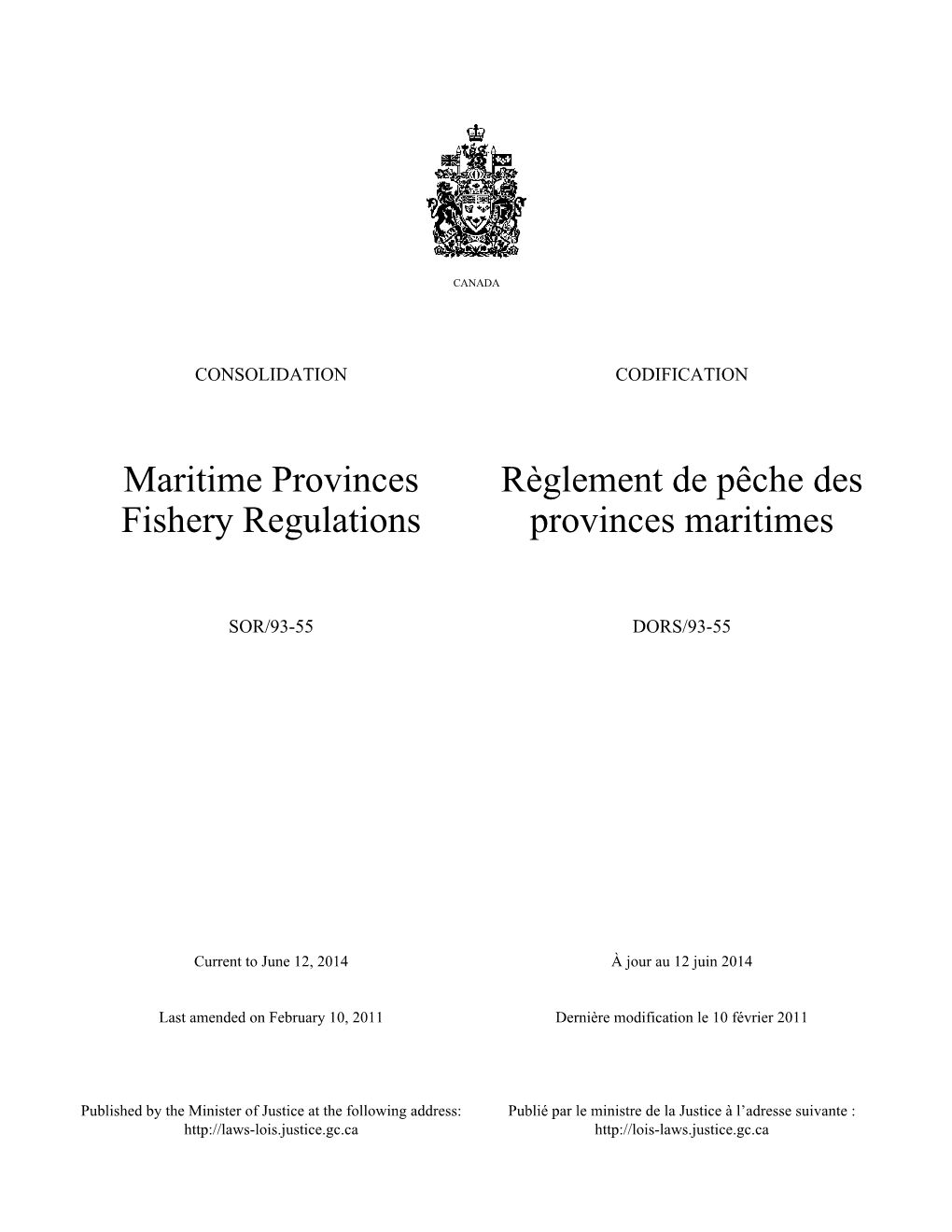 Maritime Provinces Fishery Regulations Règlement De Pêche Des Provinces Maritimes