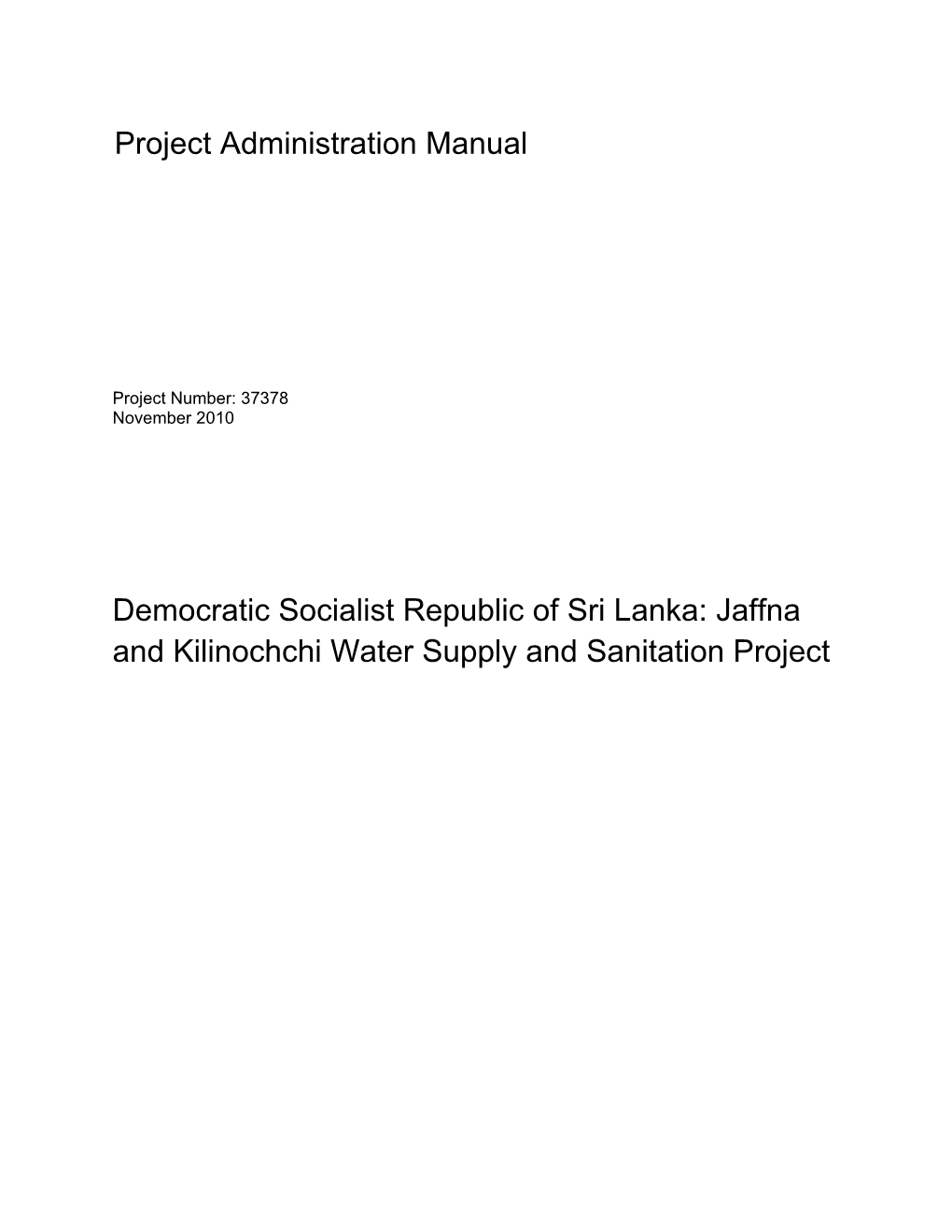 Sri Lanka: Jaffna and Kilinochchi Water Supply and Sanitation Project