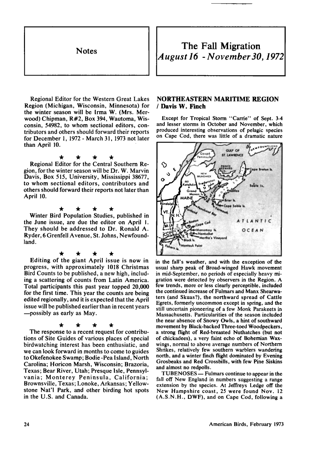 The Fall Migration August 16 - November30, 1972