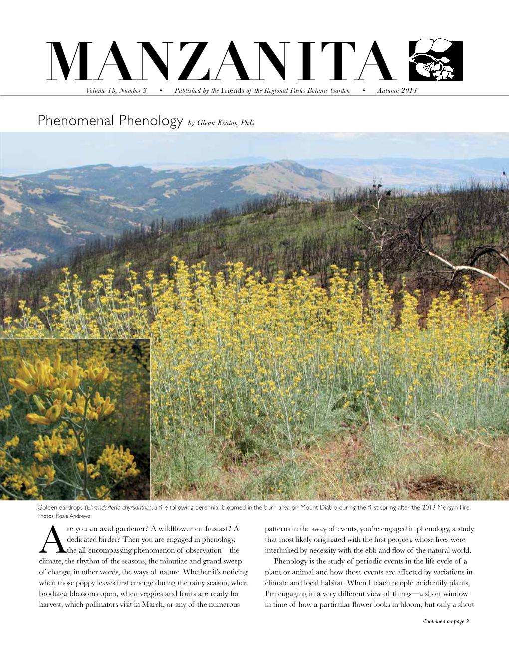 Manzanitavolume 18, Number 3 • Published by the Friends of the Regional Parks Botanic Garden • Autumn 2014