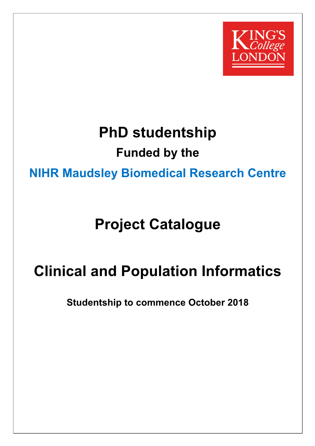 Phd Studentship Project Catalogue Clinical and Population Informatics