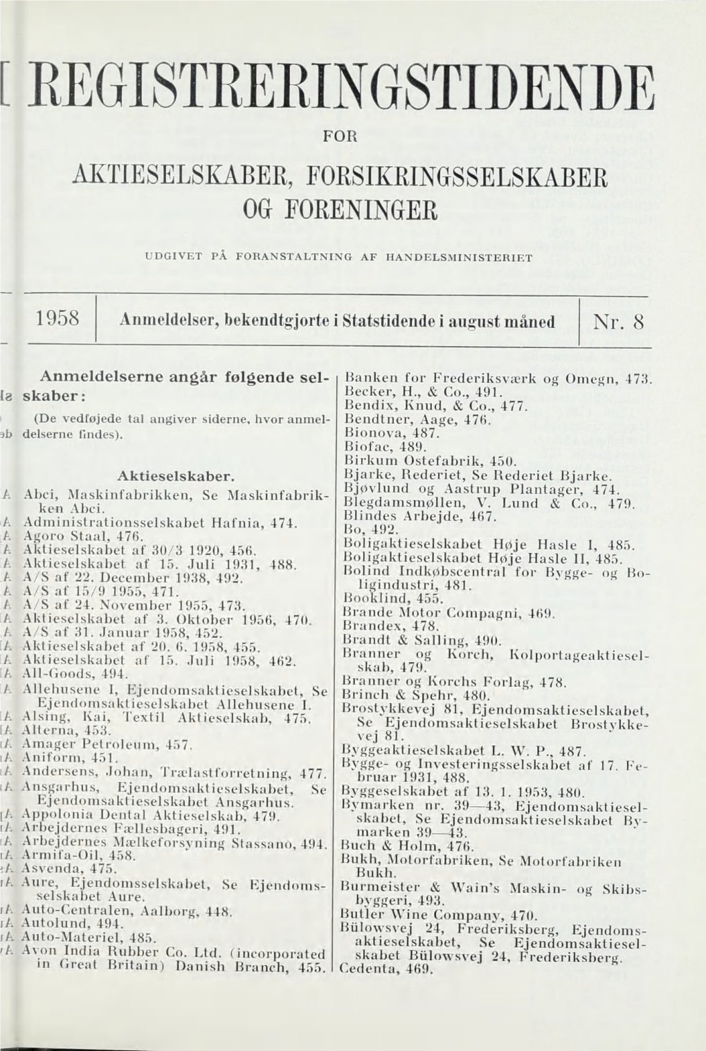 Aktieselskaber, Forsikringsselskaber Og Foreninger