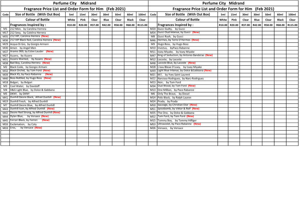 (Feb 2021) Fragrance Price List and Order Form For