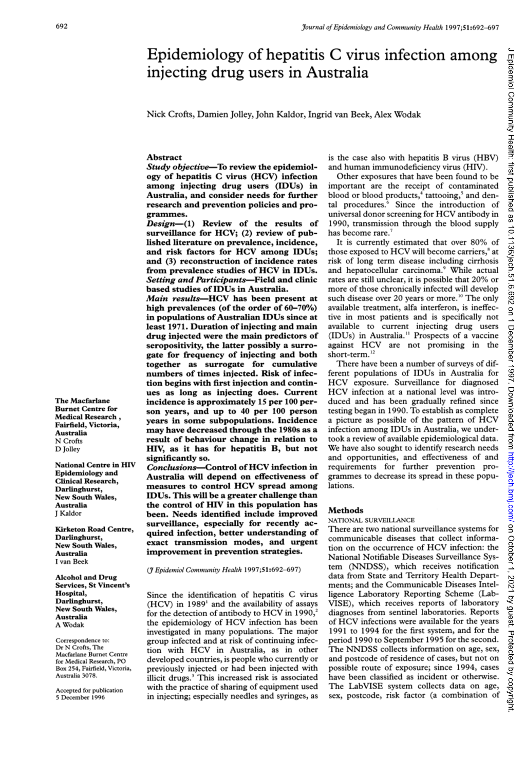 Epidemiology of Hepatitis C Virus Infection Among Injecting Drug Users in Australia