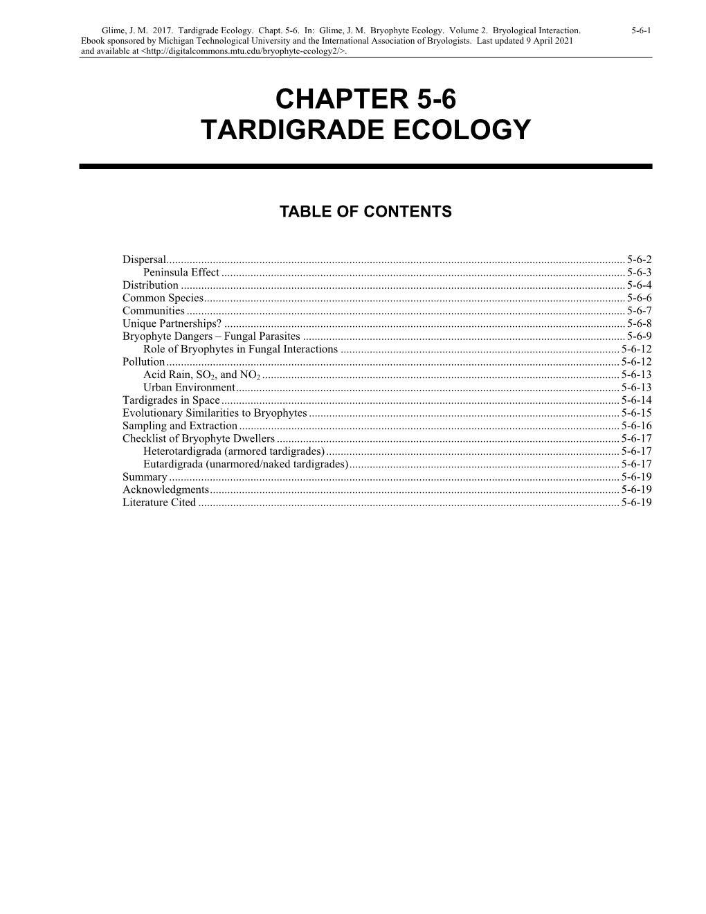 Tardigrade Ecology