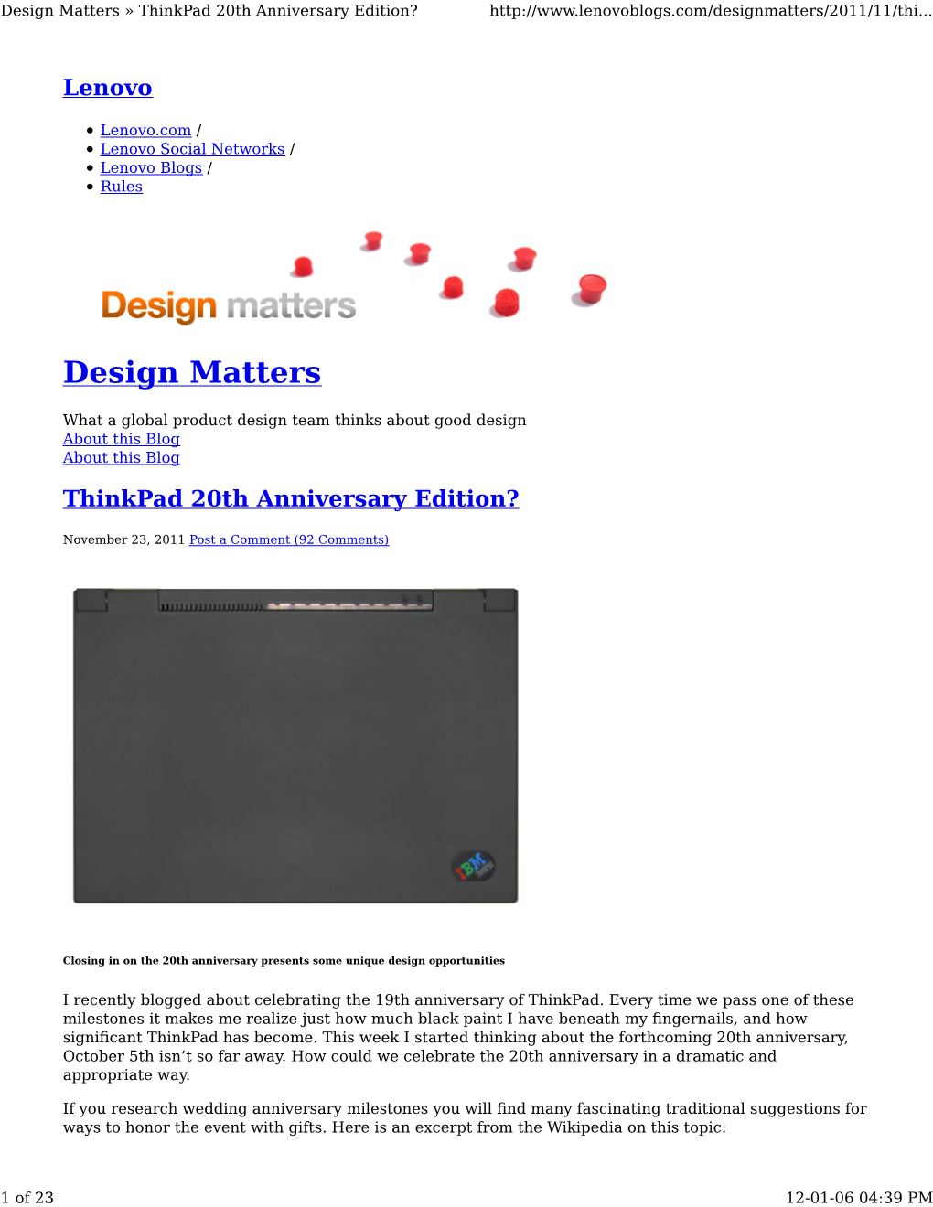 Design Matters » Thinkpad 20Th Anniversary Edition?