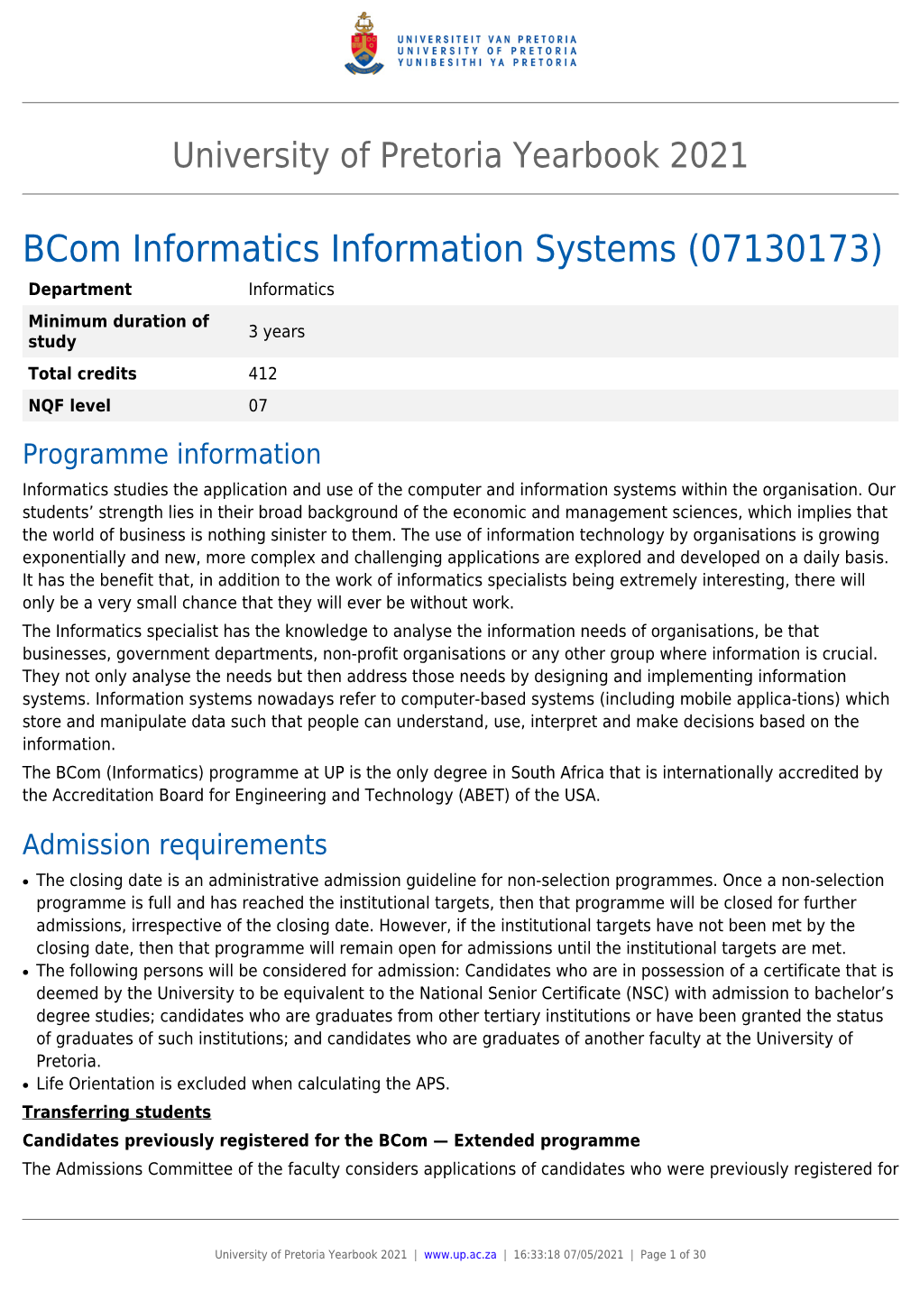 Bcom Informatics Information Systems (07130173)