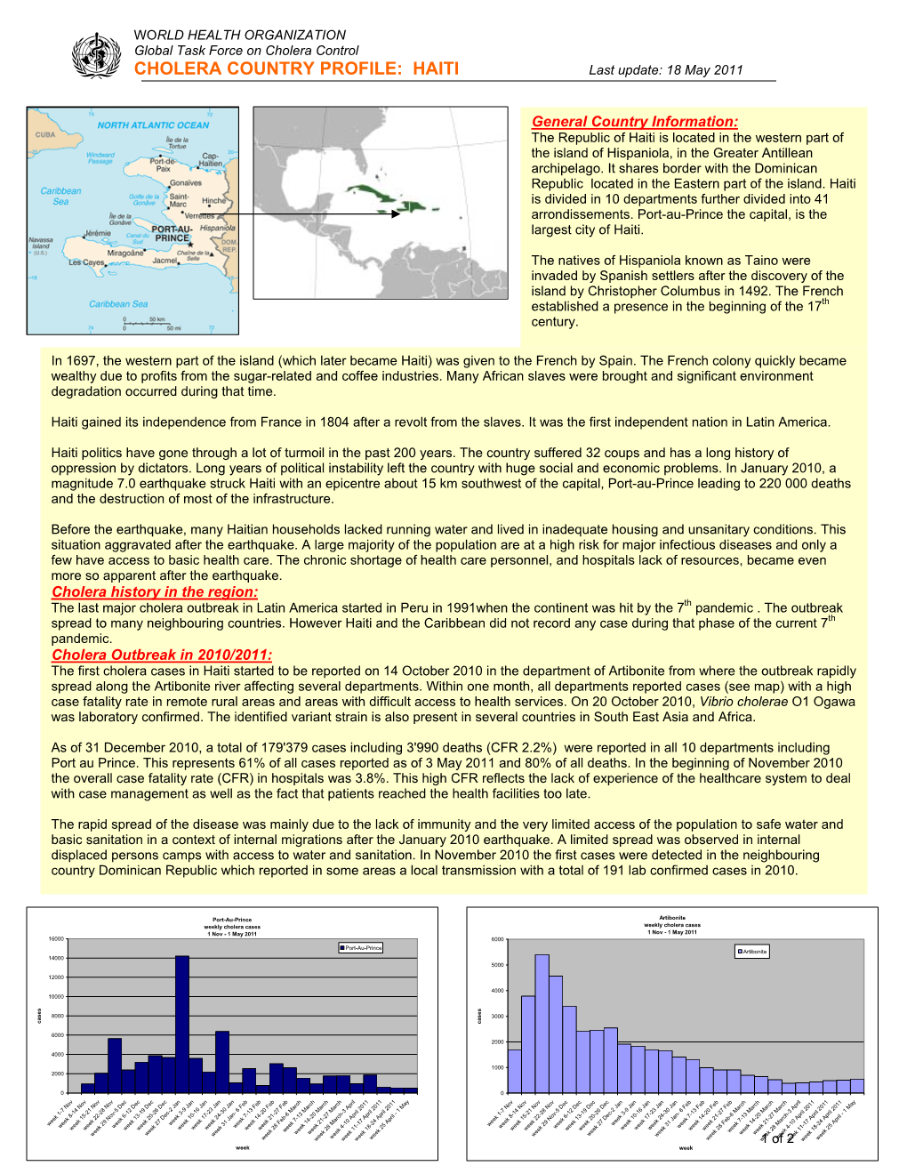 CHOLERA COUNTRY PROFILE: HAITI Last Update: 18 May 2011