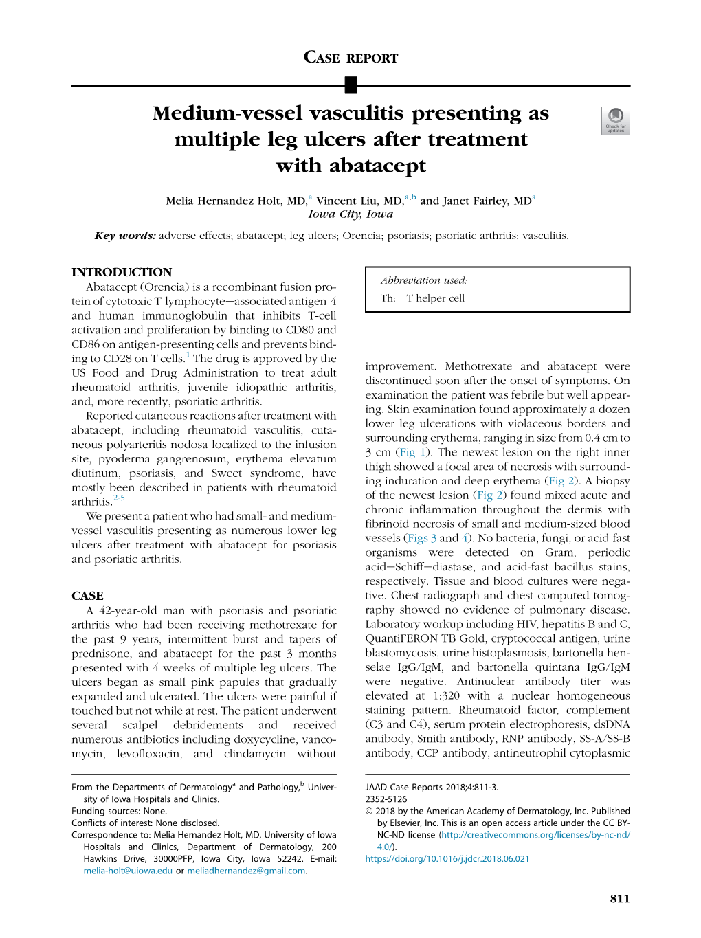 Medium-Vessel Vasculitis Presenting As Multiple Leg Ulcers After Treatment with Abatacept