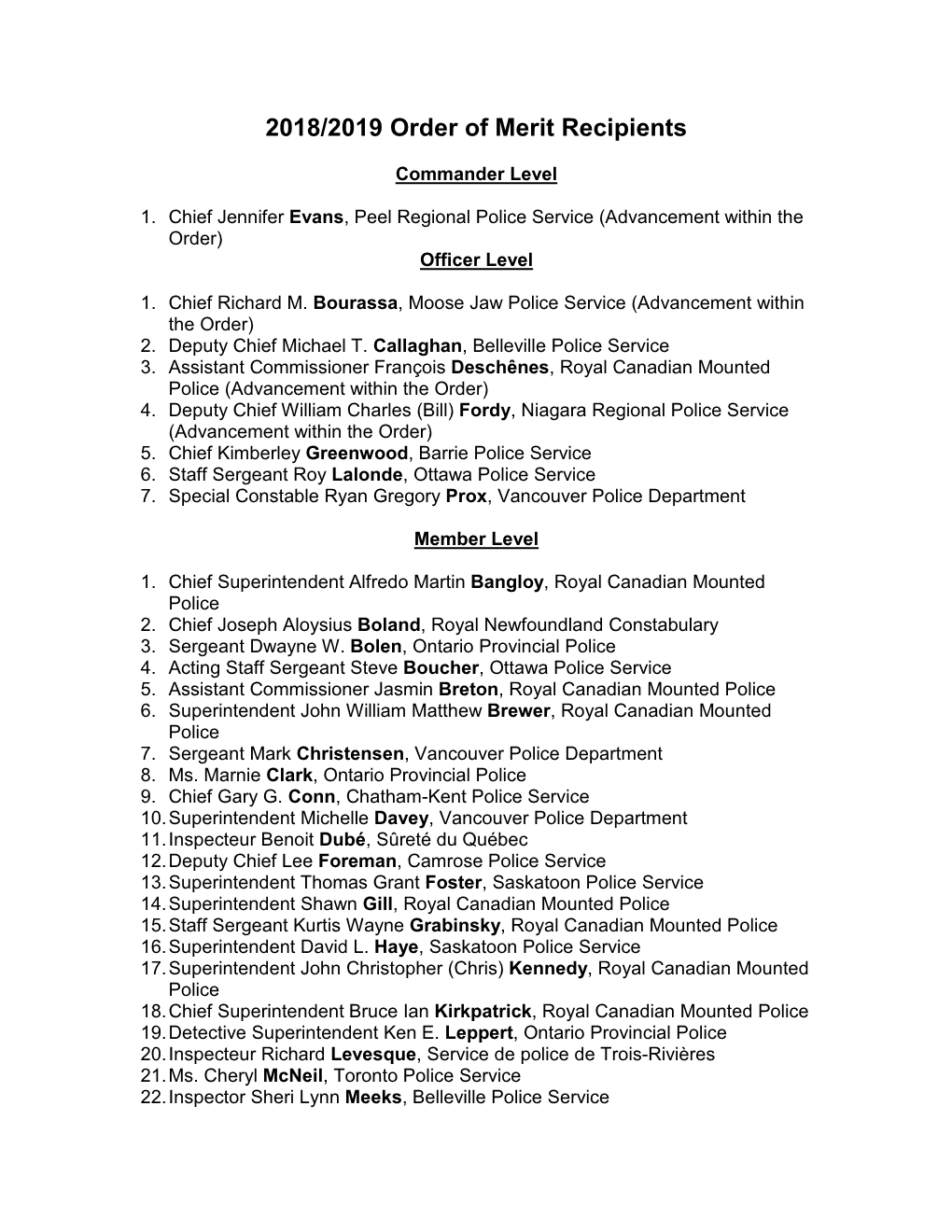 2006-2007 Order of Merit Recipients