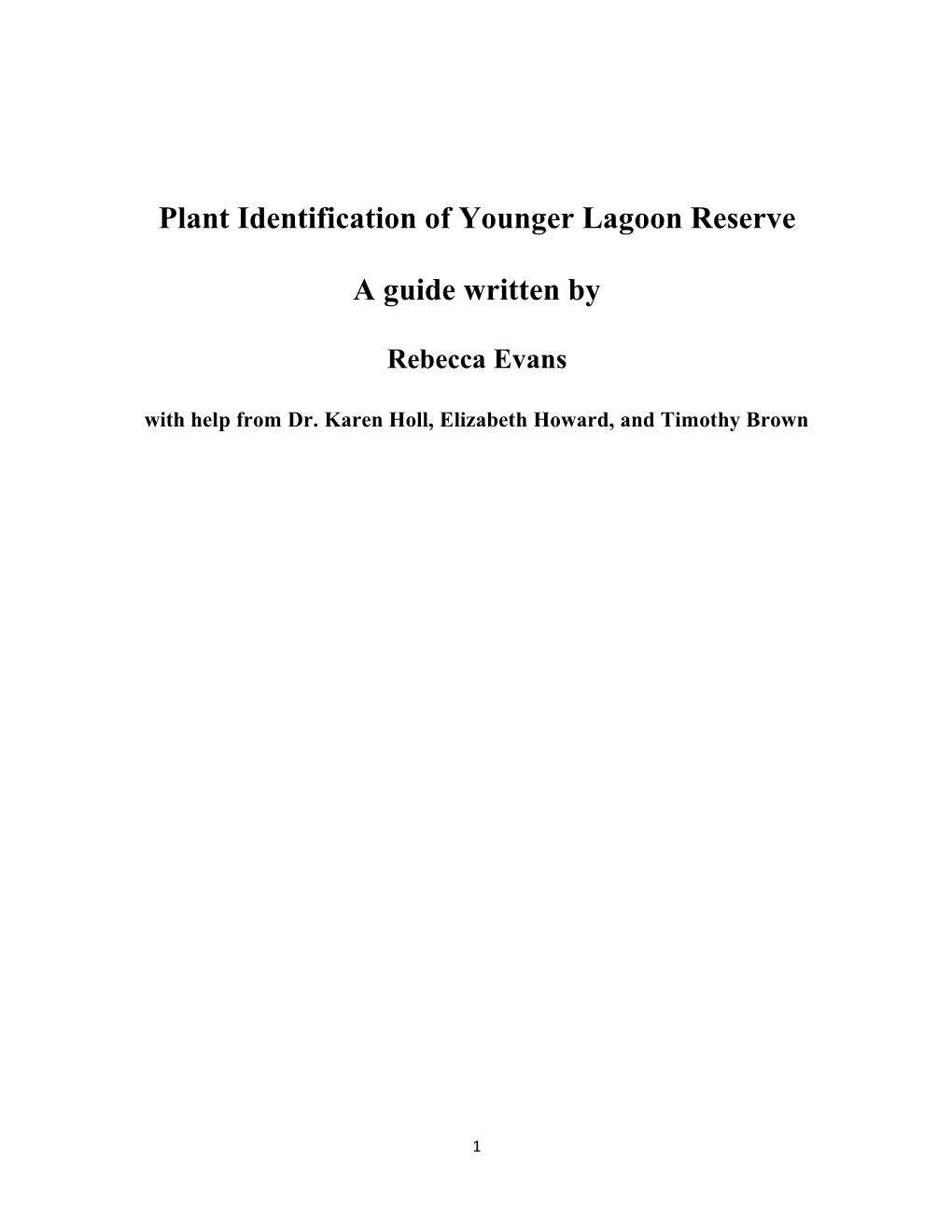 Plant Identification of Younger Lagoon Reserve