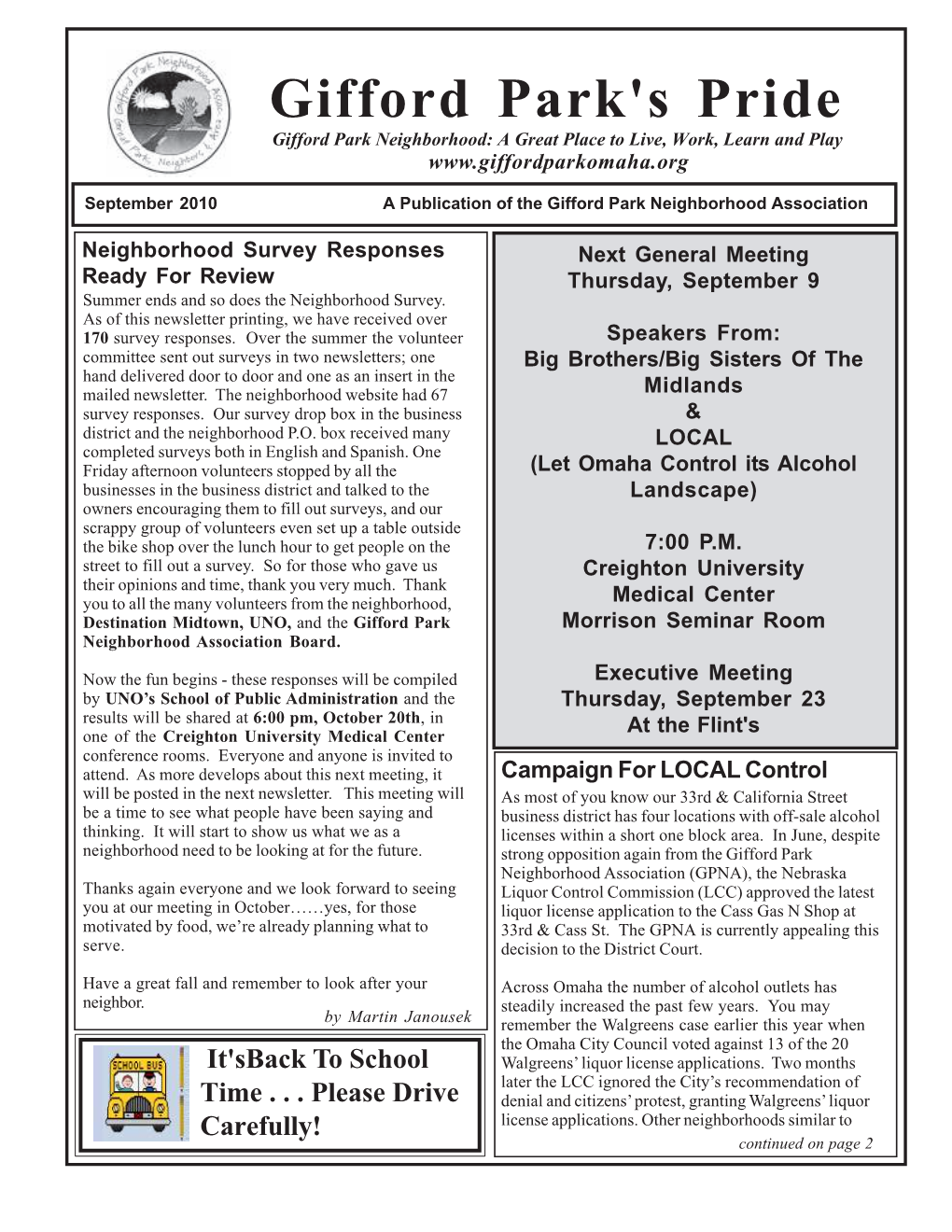 September 2010 a Publication of the Gifford Park Neighborhood Association