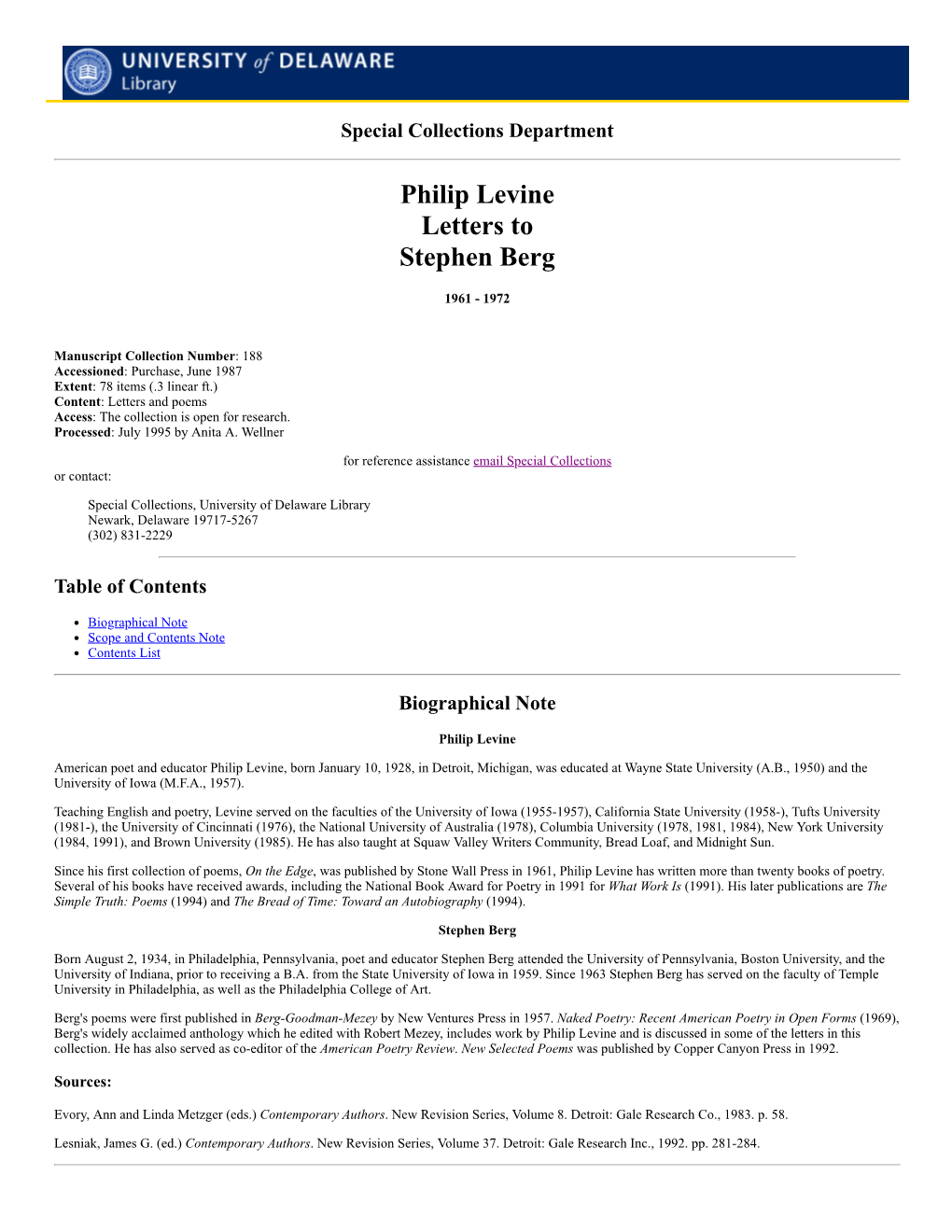 Philip Levine Letters to Stephen Berg