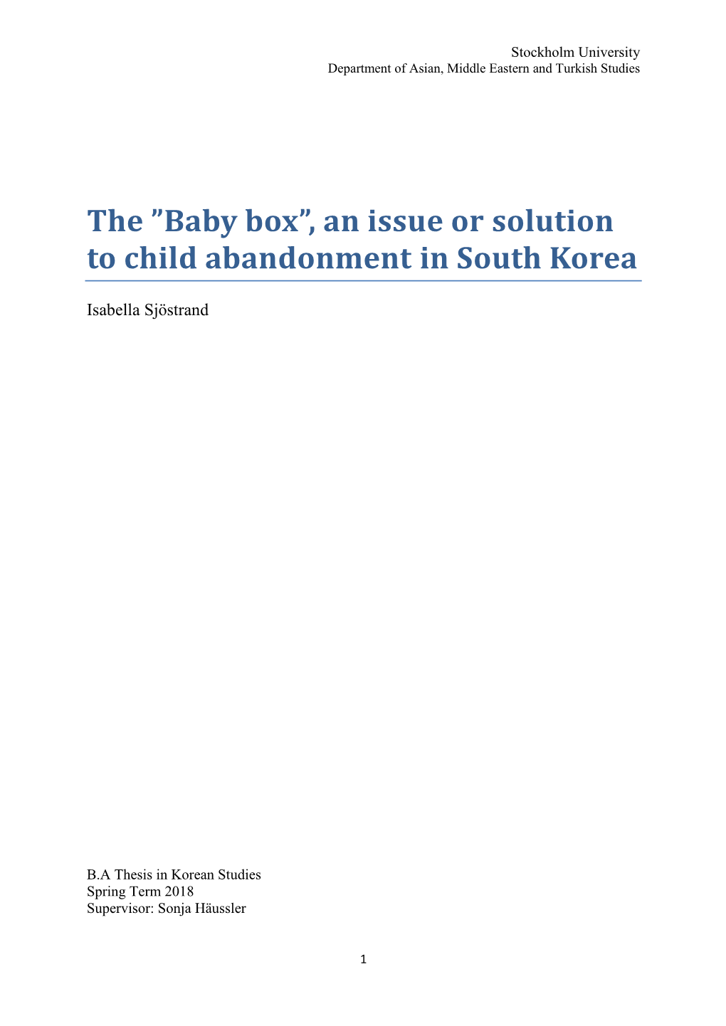 Baby Box”, an Issue Or Solution to Child Abandonment in South Korea