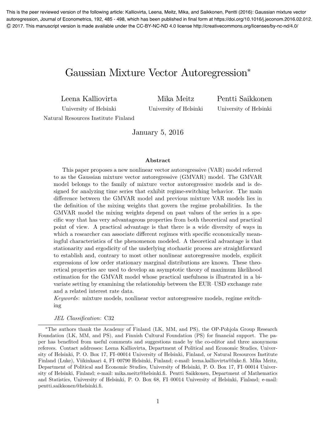 Gaussian Mixture Vector Autoregression∗