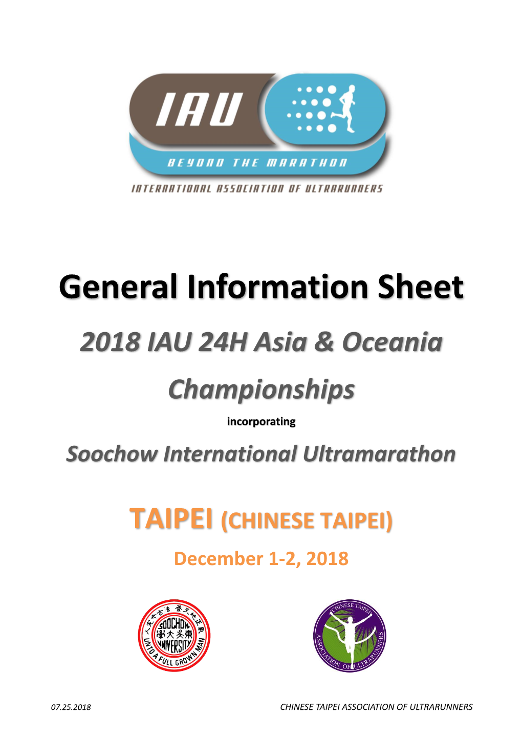 General Information Sheet 2018 IAU 24H Asia & Oceania Championships Incorporating