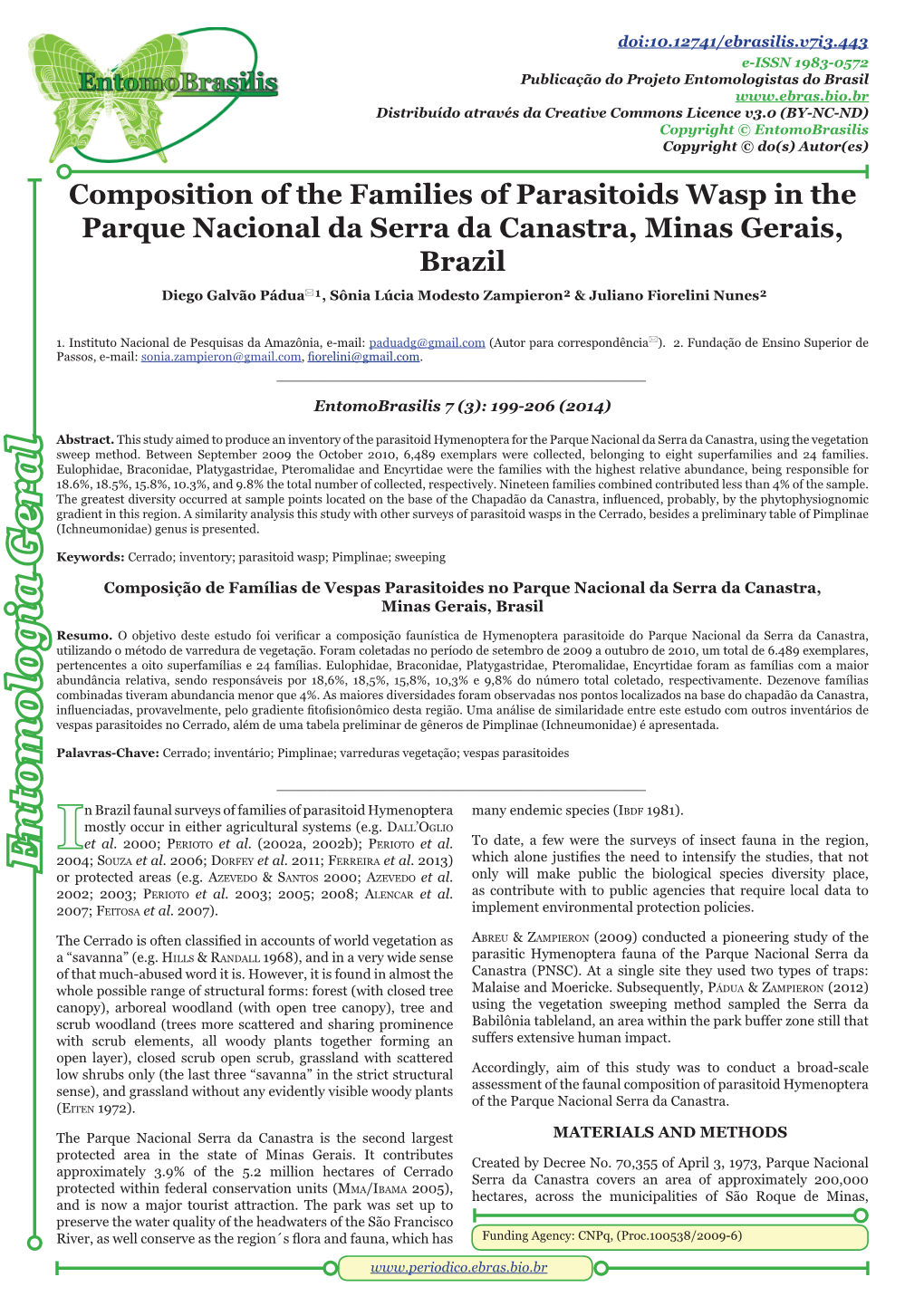 Composition of the Families of Parasitoids Wasp in the Parque