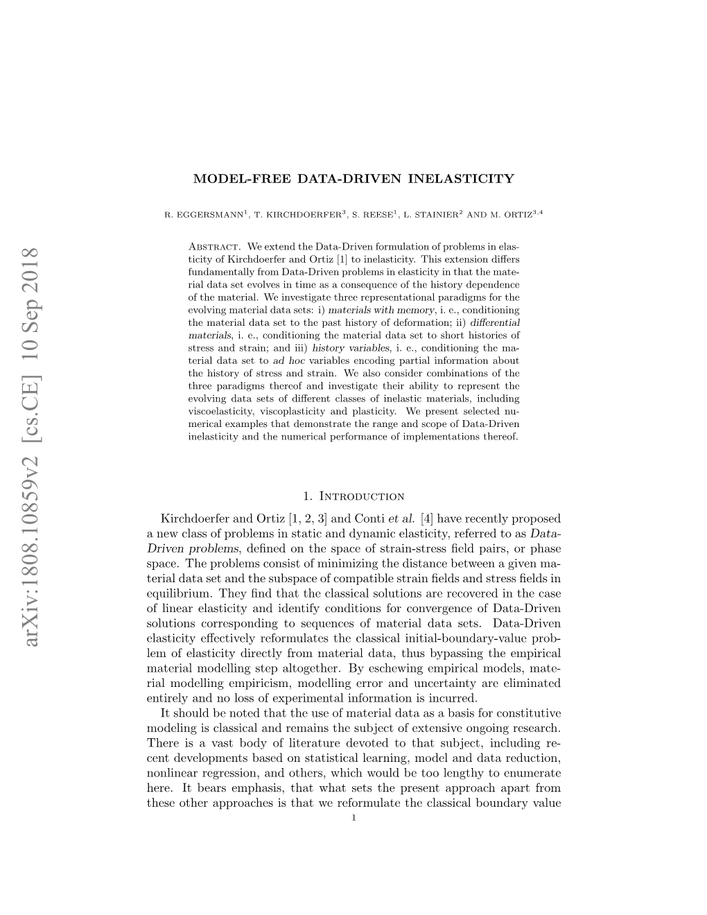 Arxiv:1808.10859V2 [Cs.CE] 10 Sep 2018 Lem of Elasticity Directly from Material Data, Thus Bypassing the Empirical Material Modelling Step Altogether