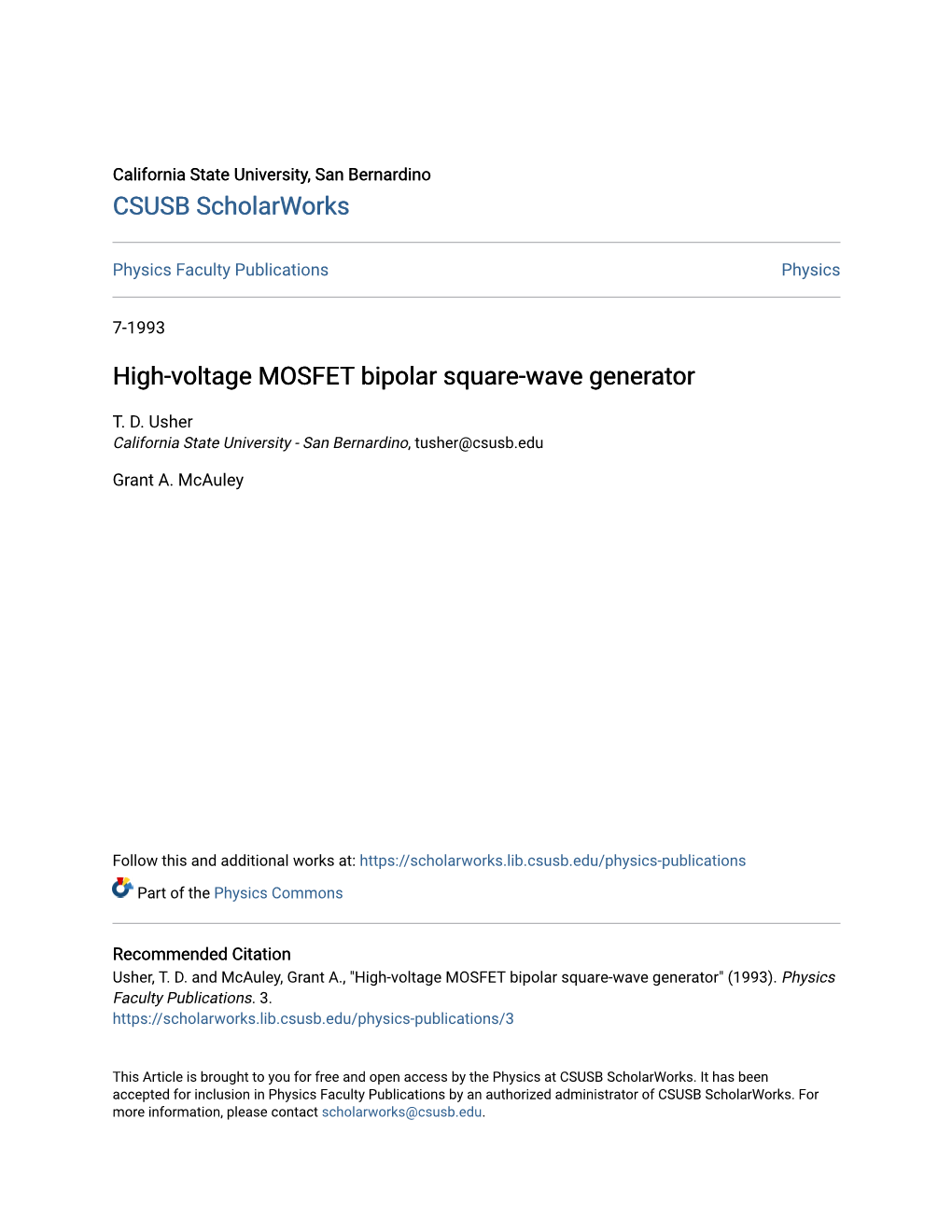 High-Voltage MOSFET Bipolar Square-Wave Generator