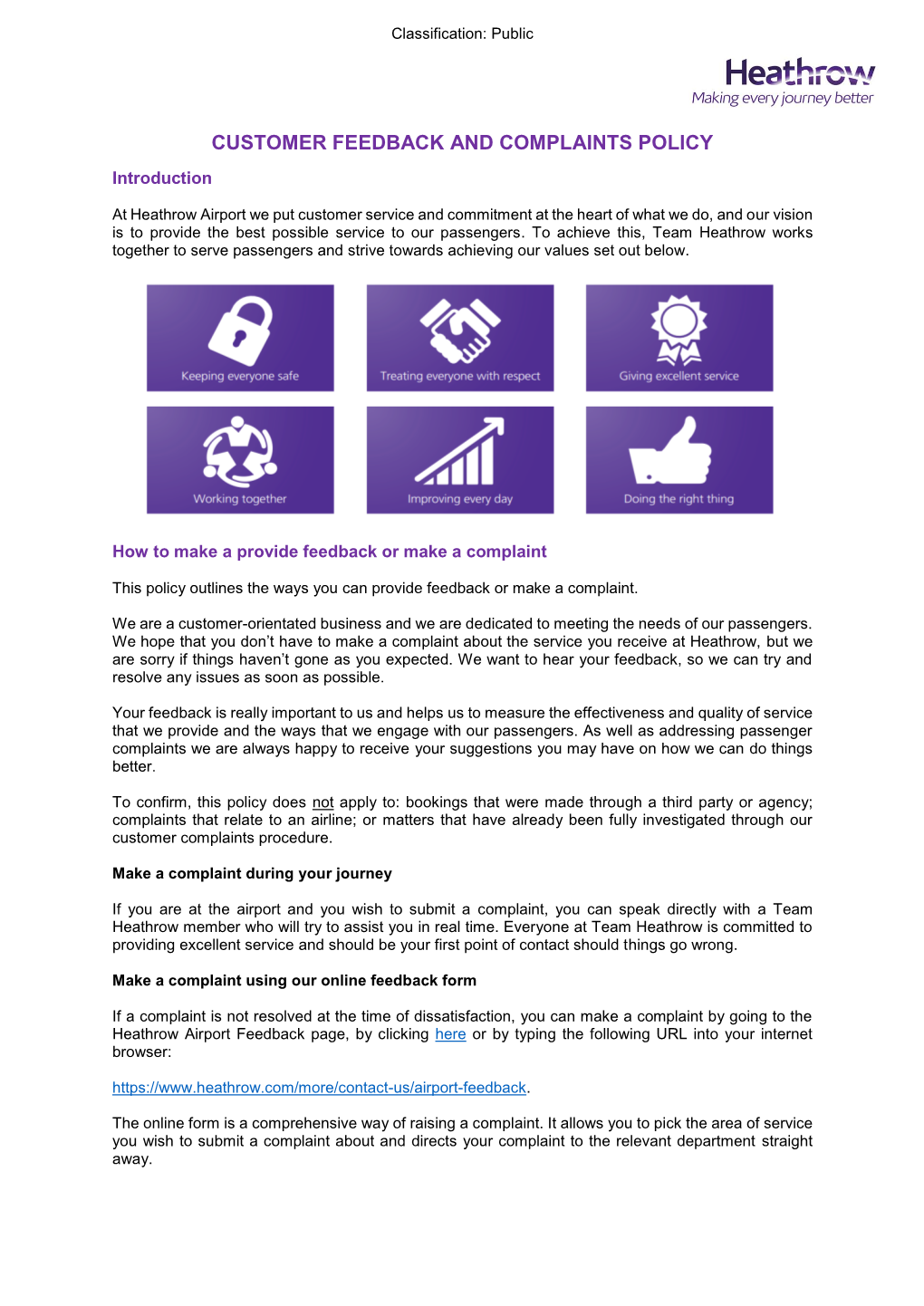 CUSTOMER FEEDBACK and COMPLAINTS POLICY Introduction