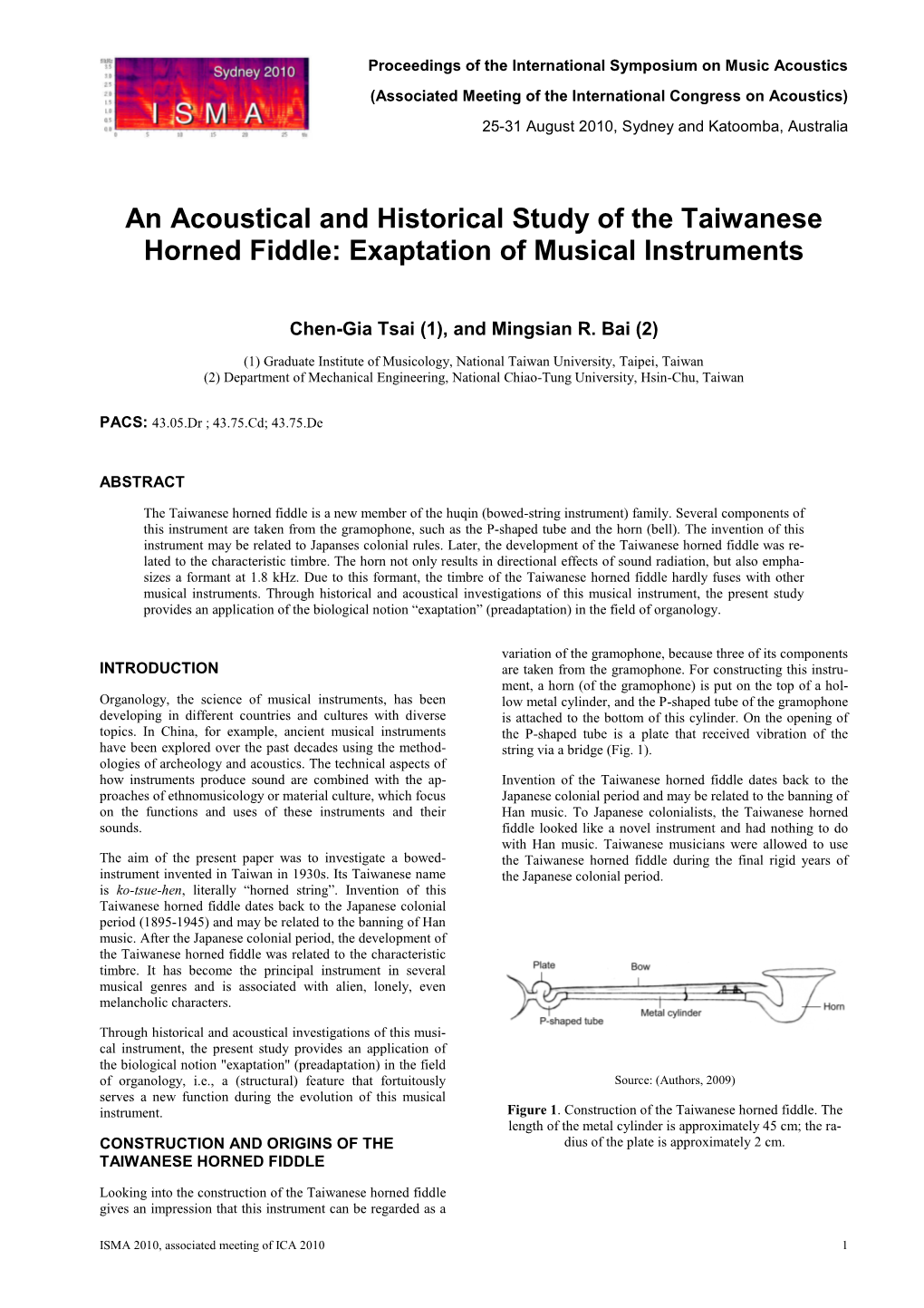 An Acoustical and Historical Study of the Taiwanese Horned Fiddle: Exaptation of Musical Instruments