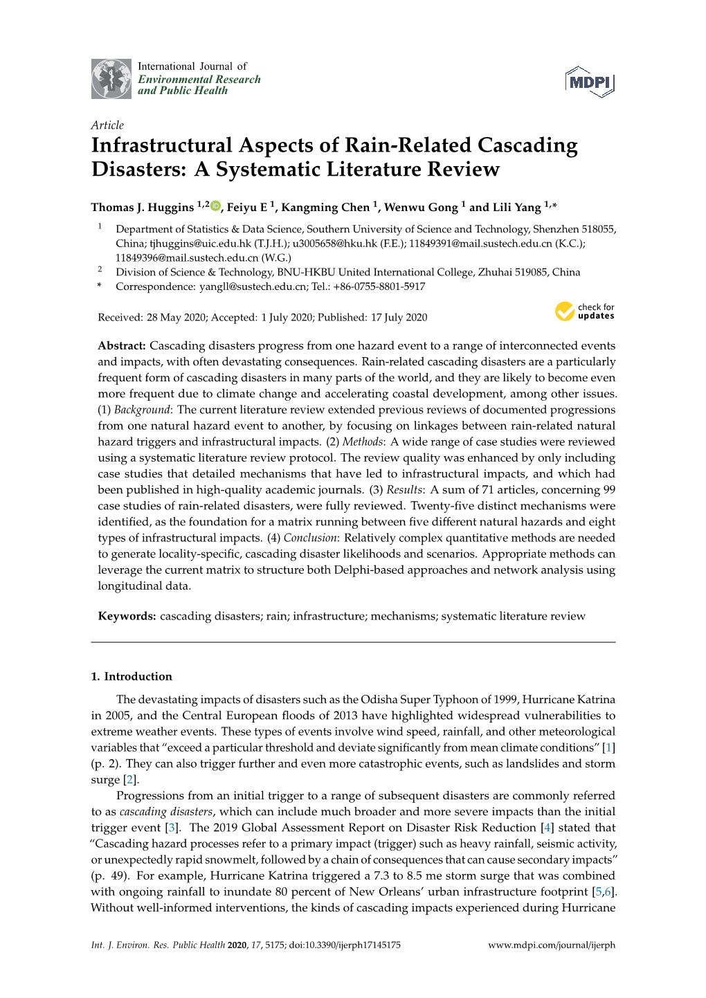 Infrastructural Aspects of Rain-Related Cascading Disasters: a Systematic Literature Review