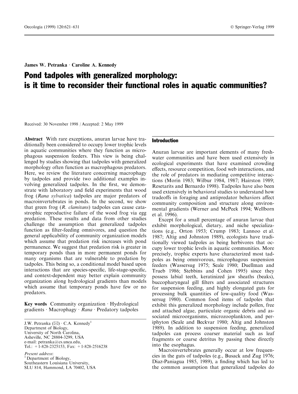 Pond Tadpoles with Generalized Morphology: Is It Time to Reconsider Their Functional Roles in Aquatic Communities?