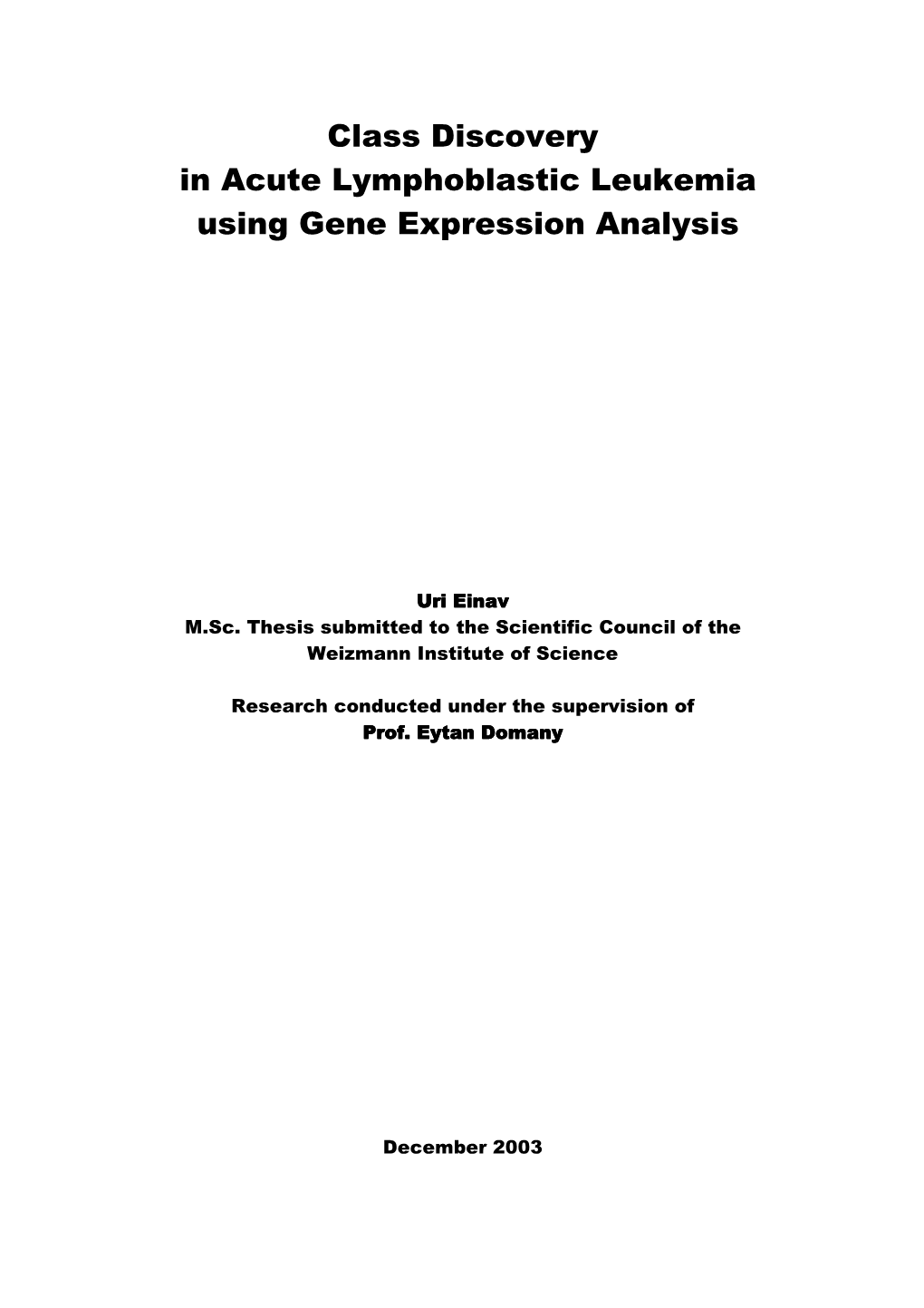 Class Discovery in Acute Lymphoblastic Leukemia Using Gene Expression Analysis