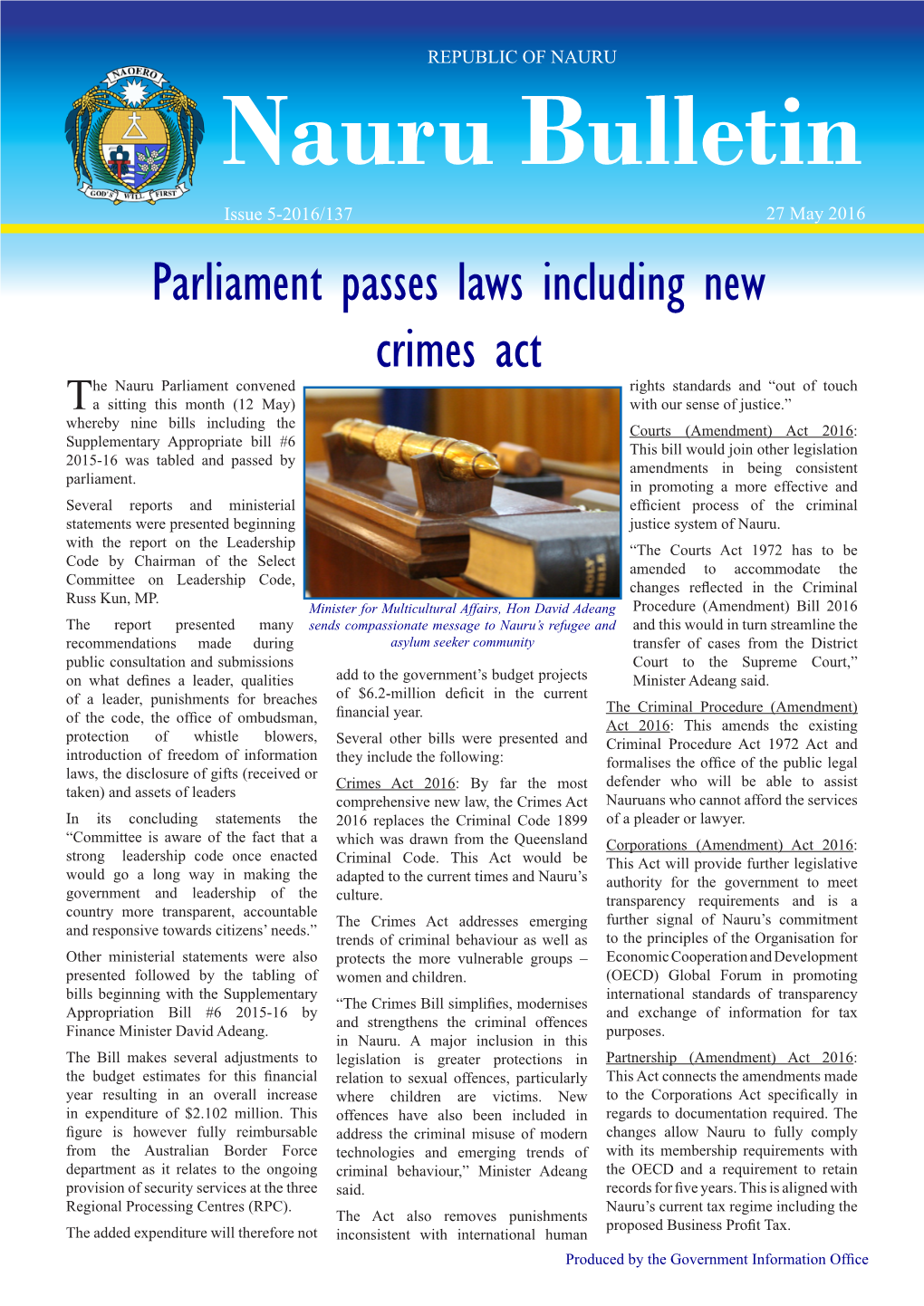 Parliament Passes Laws Including New Crimes